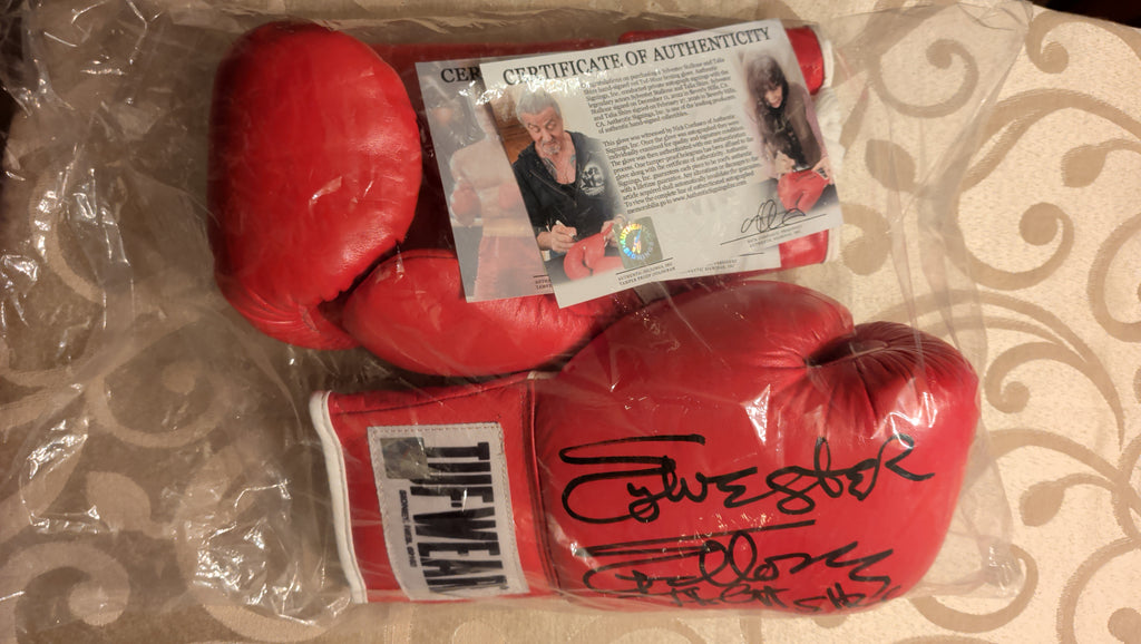 Sylvester Stallone, Dolph Lundgren, Talia Shire Multi-Signed Rocky TUF-WEAR Boxing Glove Set