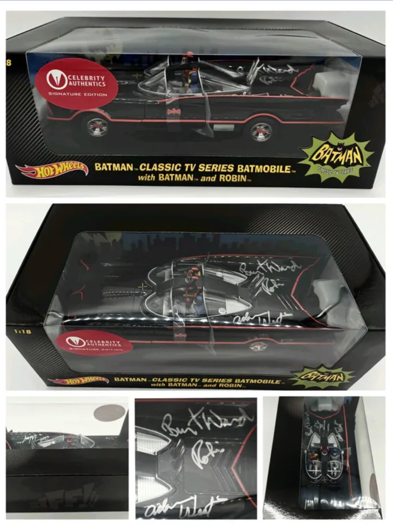 Adam West & Burt Ward Dual-Signed Mattel Die-cast 1:18 1966 Batman Batmobile