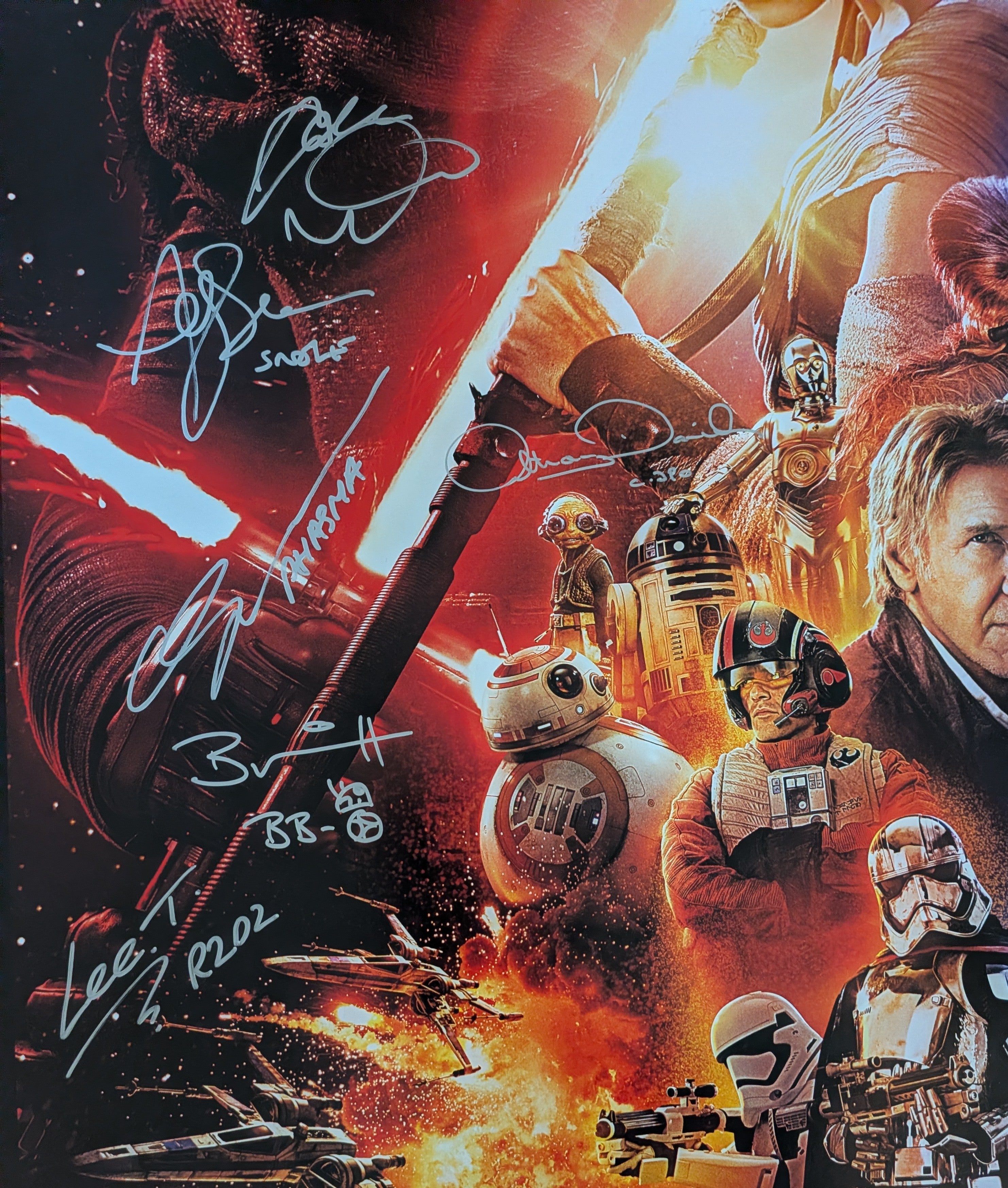 Hamill, Mayhew, Ridley, Driver, Daniels +16 Cast Signed Star Wars The Force Awakens 27x40 Poster
