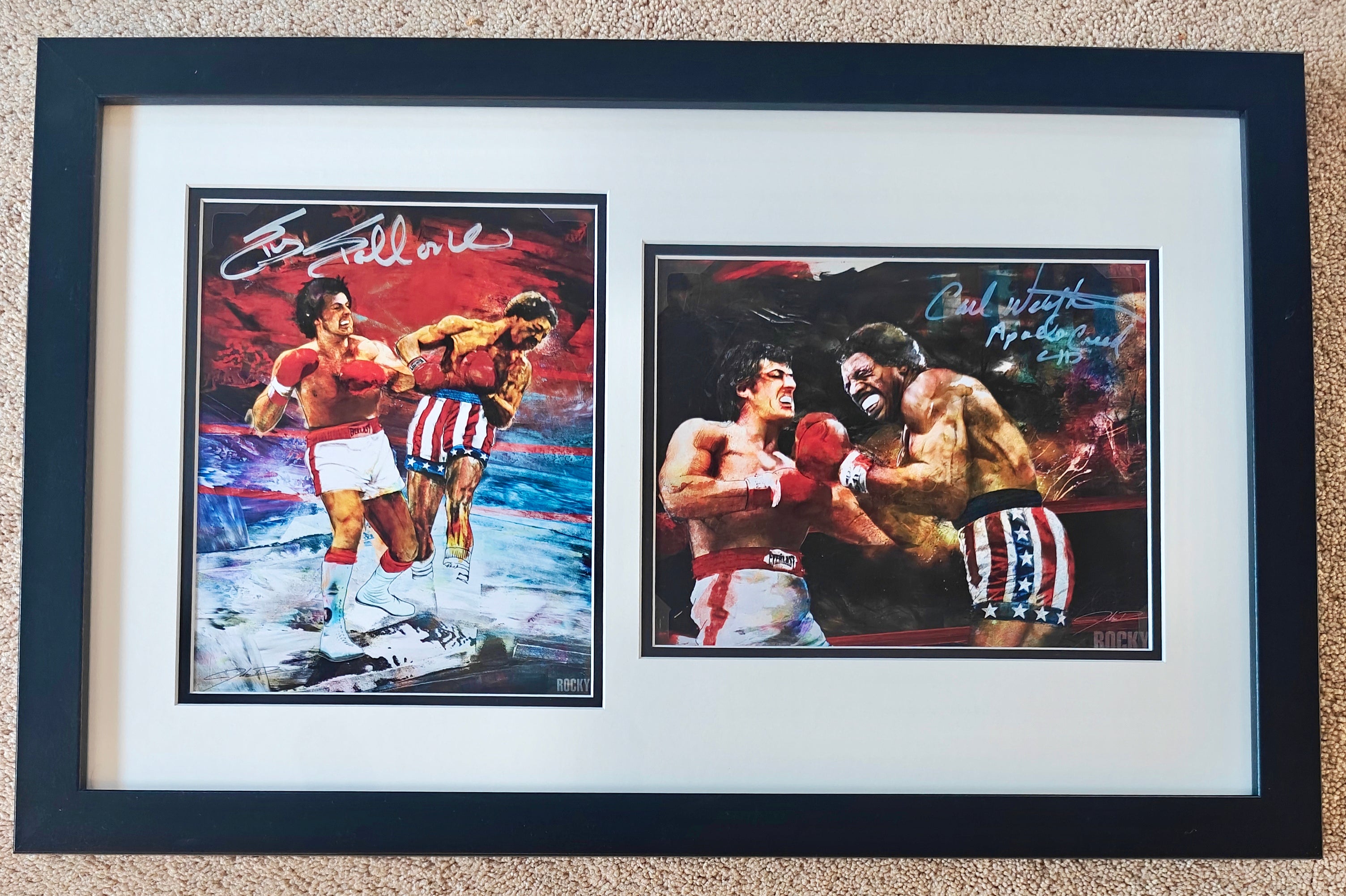 Sylvester Stallone & Carl Weathers Signed Dual 8x10 Photos from Rocky in 25x16 Double Matted Frame