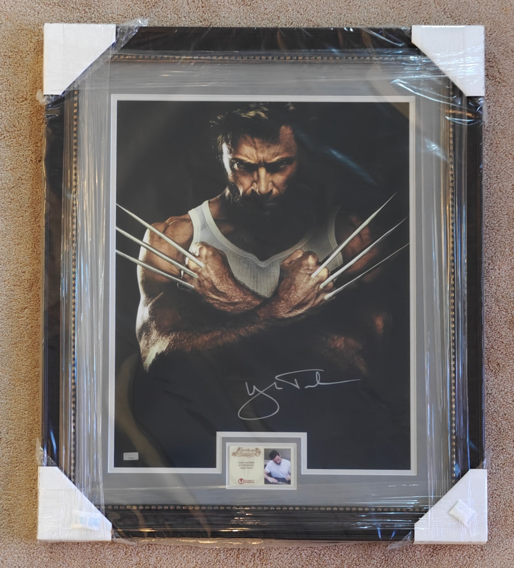 Hugh Jackman Signed 16x20 Wolverine Photo in Studio-Grade 27x22 Frame