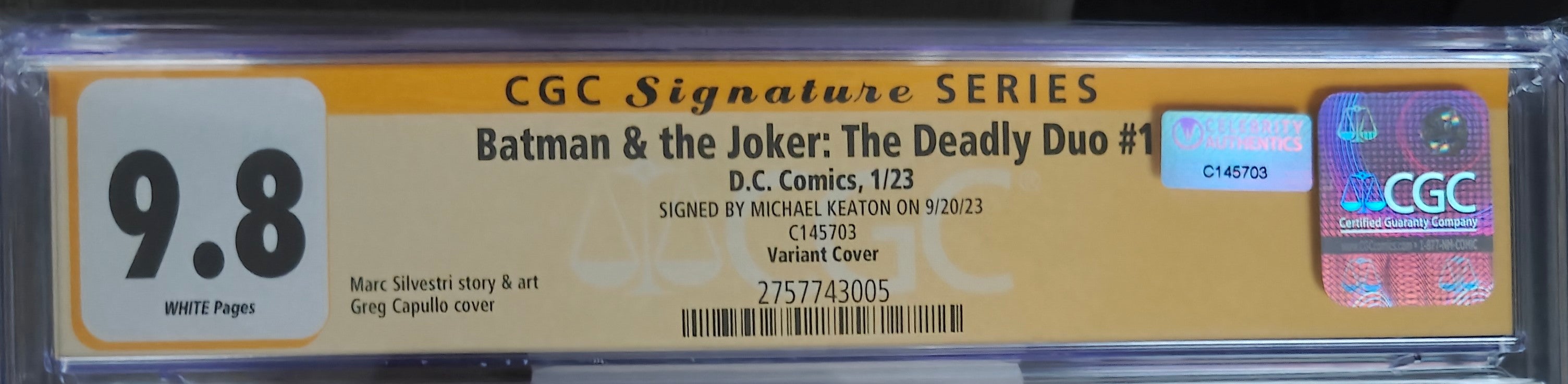 Michael Keaton Signed CGC SS 9.8 Batman & The Joker: Deadly Duo #1 (2023) Variant Cover