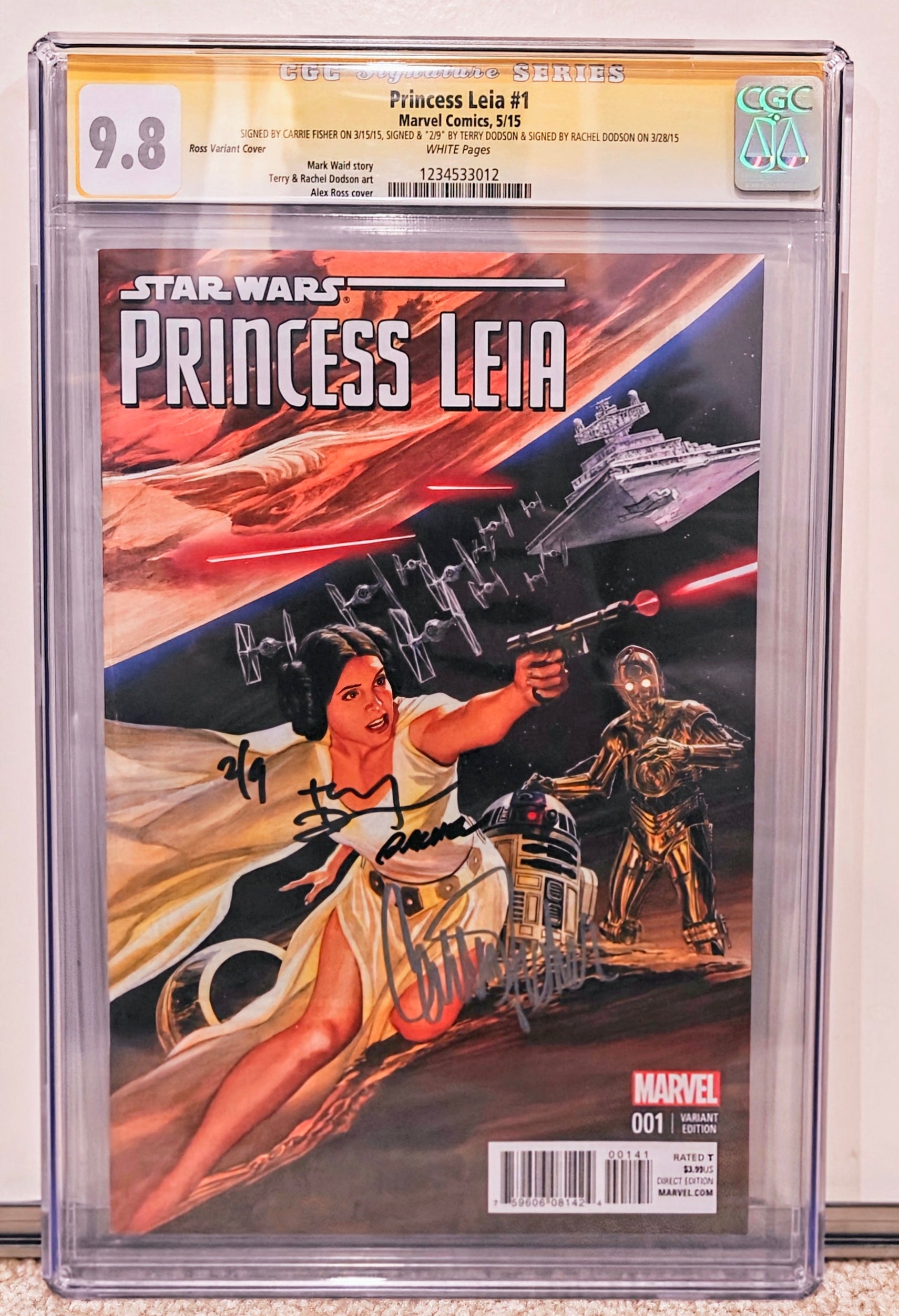 Carrie Fisher + Dodson's Triple Signed Star Wars Princess Leia #1 (2015) Marvel Comics CGC Signature Series 9.8 - #2 of 9 Worldwide