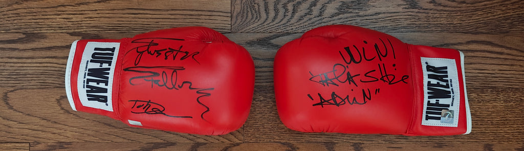 Sylvester Stallone, Dolph Lundgren, Talia Shire Signed Rocky TUF-WEAR Boxing Gloves