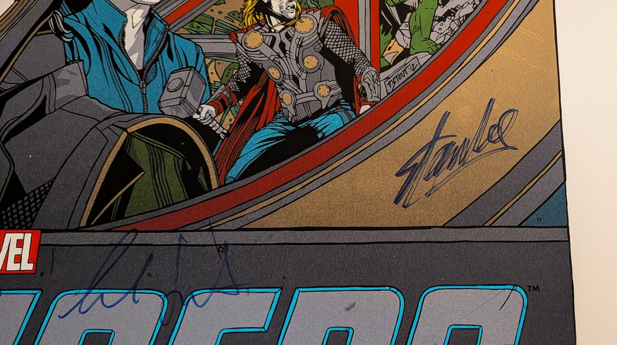 Stan Lee, Chris Evans, Chris Hemsworth, Mark Ruffalo and Cast Autographed Mondo Avengers 24x36 Ltd Edition Print