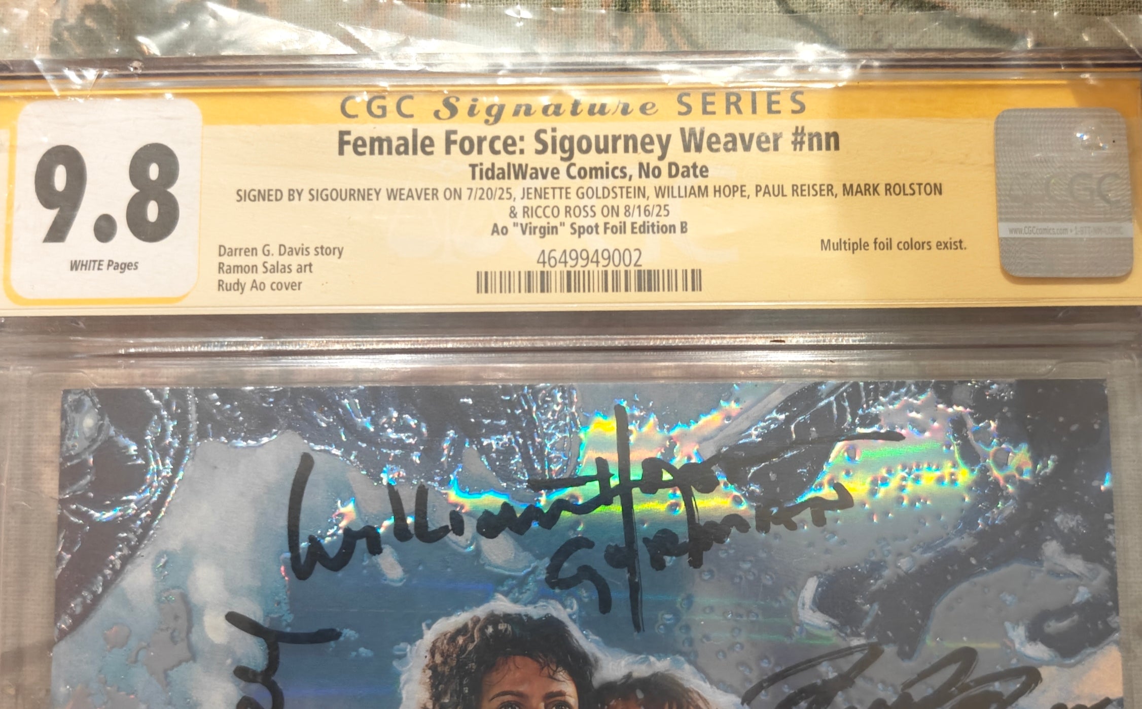 6x Signed Aliens Comic CGC SS 9.8 Female Force: Sigourney Weaver TidalWave Comics Ao Virgin Spot Foil Edition B