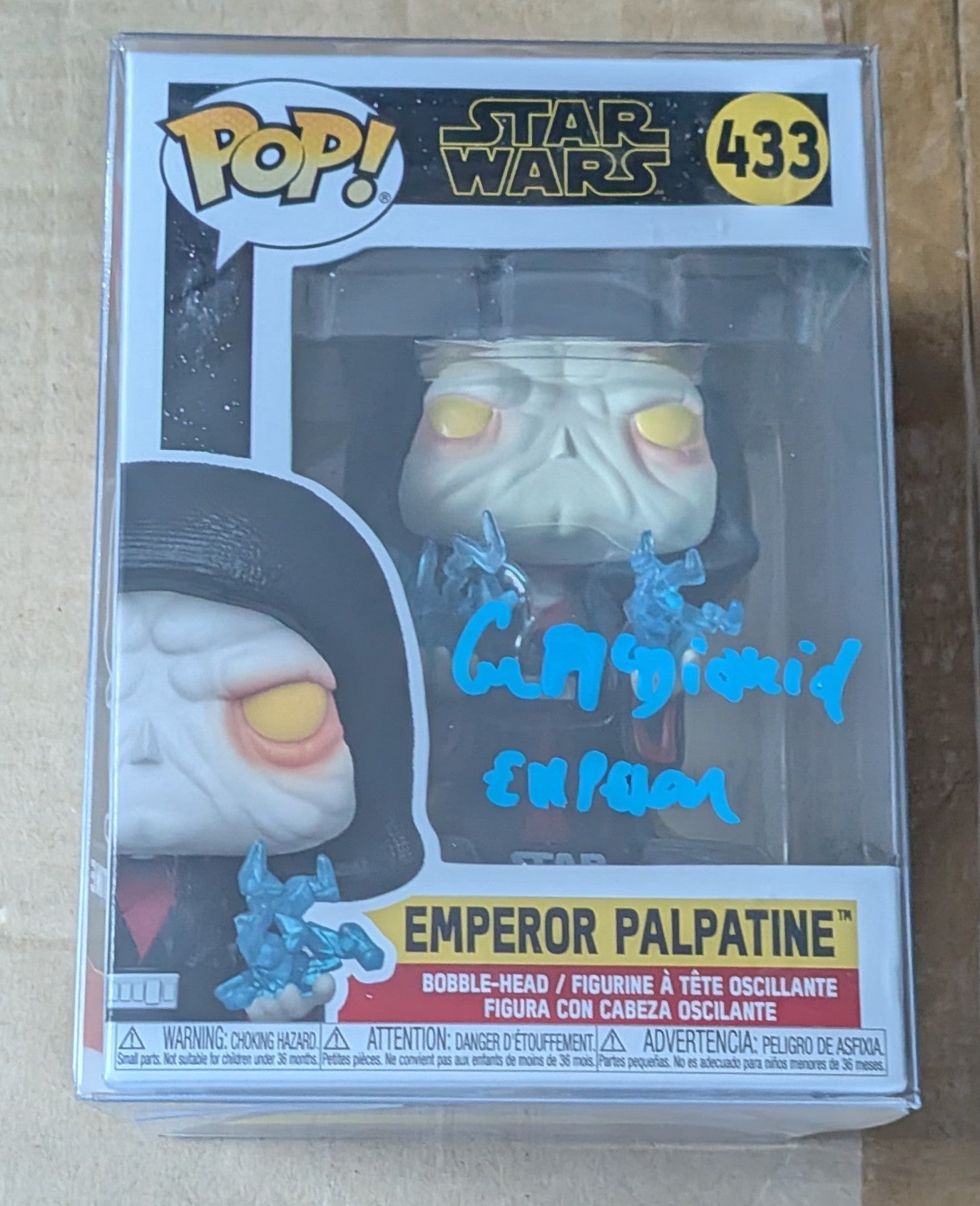 Ian McDiarmid Signed Star Wars Emperor Palpatine Funko Pop #433 w. Rare "Emperor" Character Name
