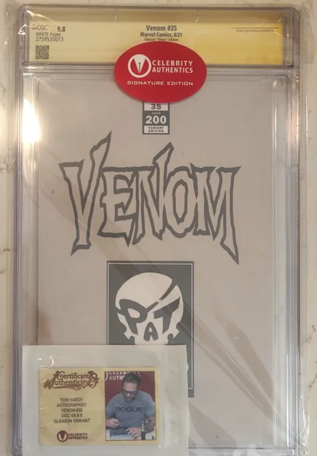 Tom Hardy Signed CGC 9.8 Signature Series Marvel Comics Venom #35 Gleason Virgin Edition (2021)