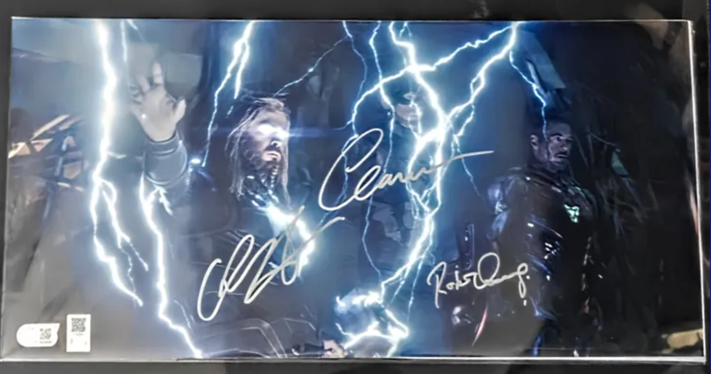 Chris Evans, Robert Downey Jr., Chris Hemsworth 3x Signed 10x20 Photo from Avengers: Endgame