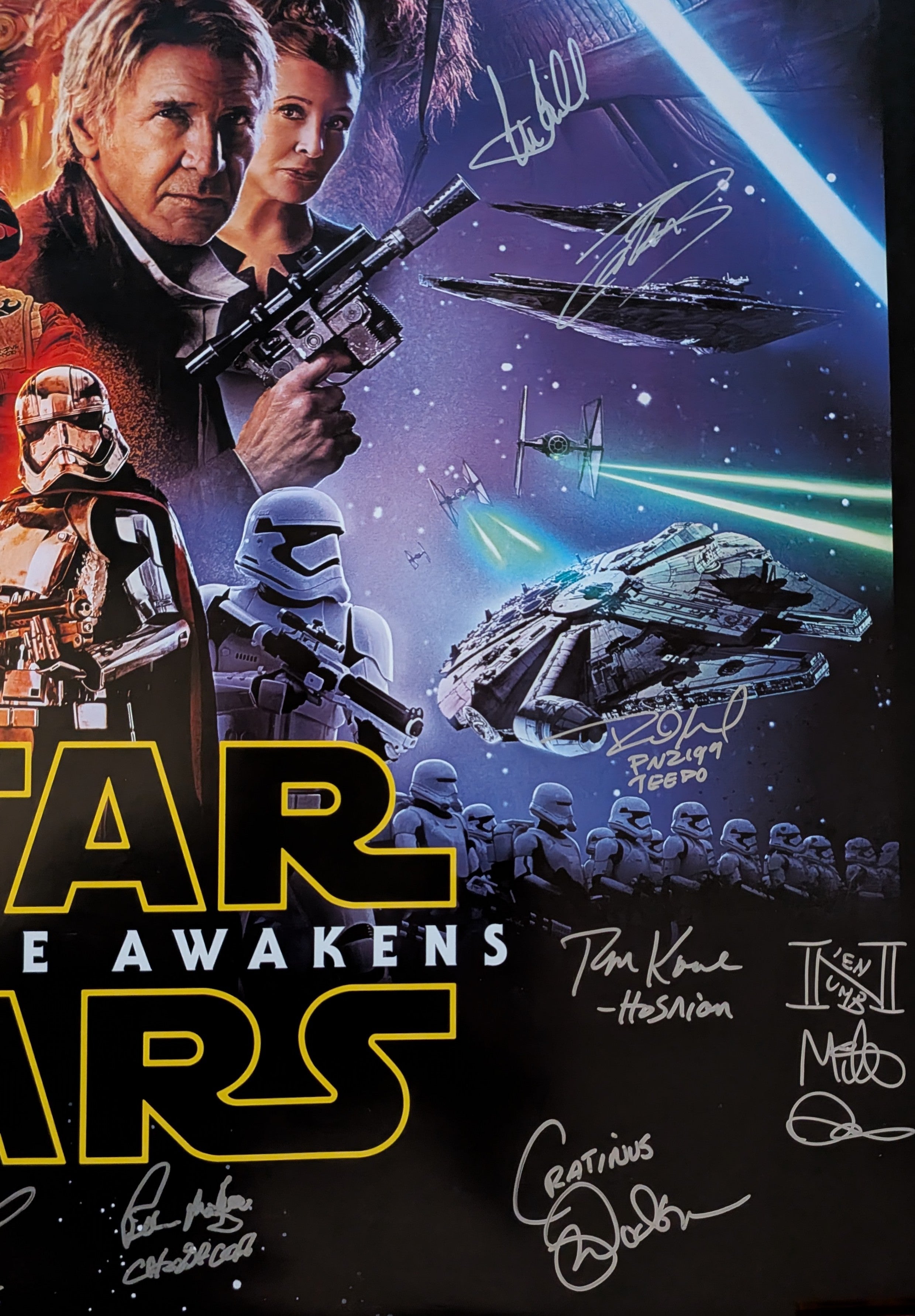 Ford, Hamill, Mayhew, Ridley, Driver, Boyega +16 Signed Star Wars The Force Awakens 27x40 Poster