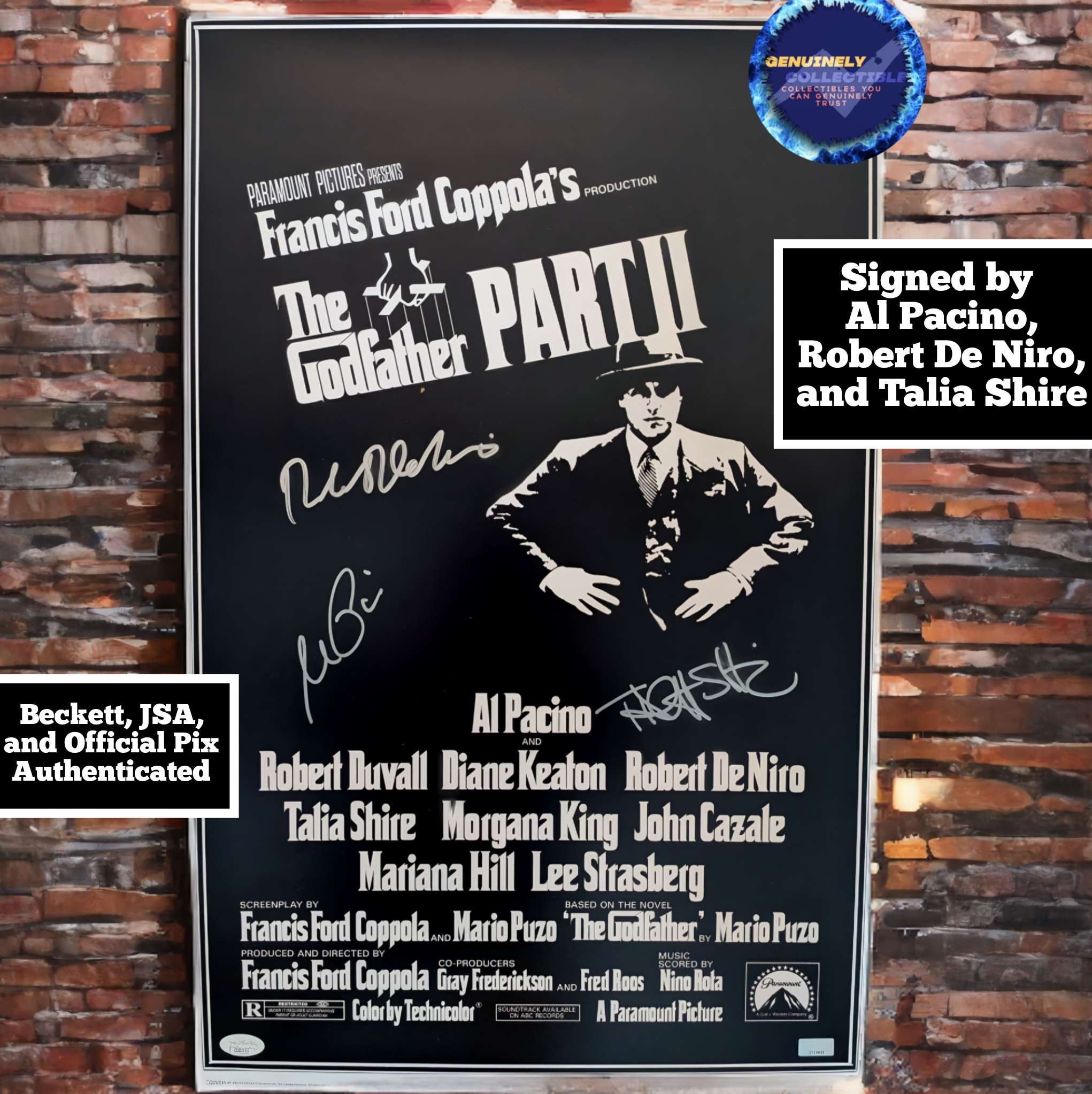 Al Pacino, Robert De Niro & Talia Shire Signed The Godfather Part II 16x24 Poster – Beckett, JSA & Official Pix Authenticated