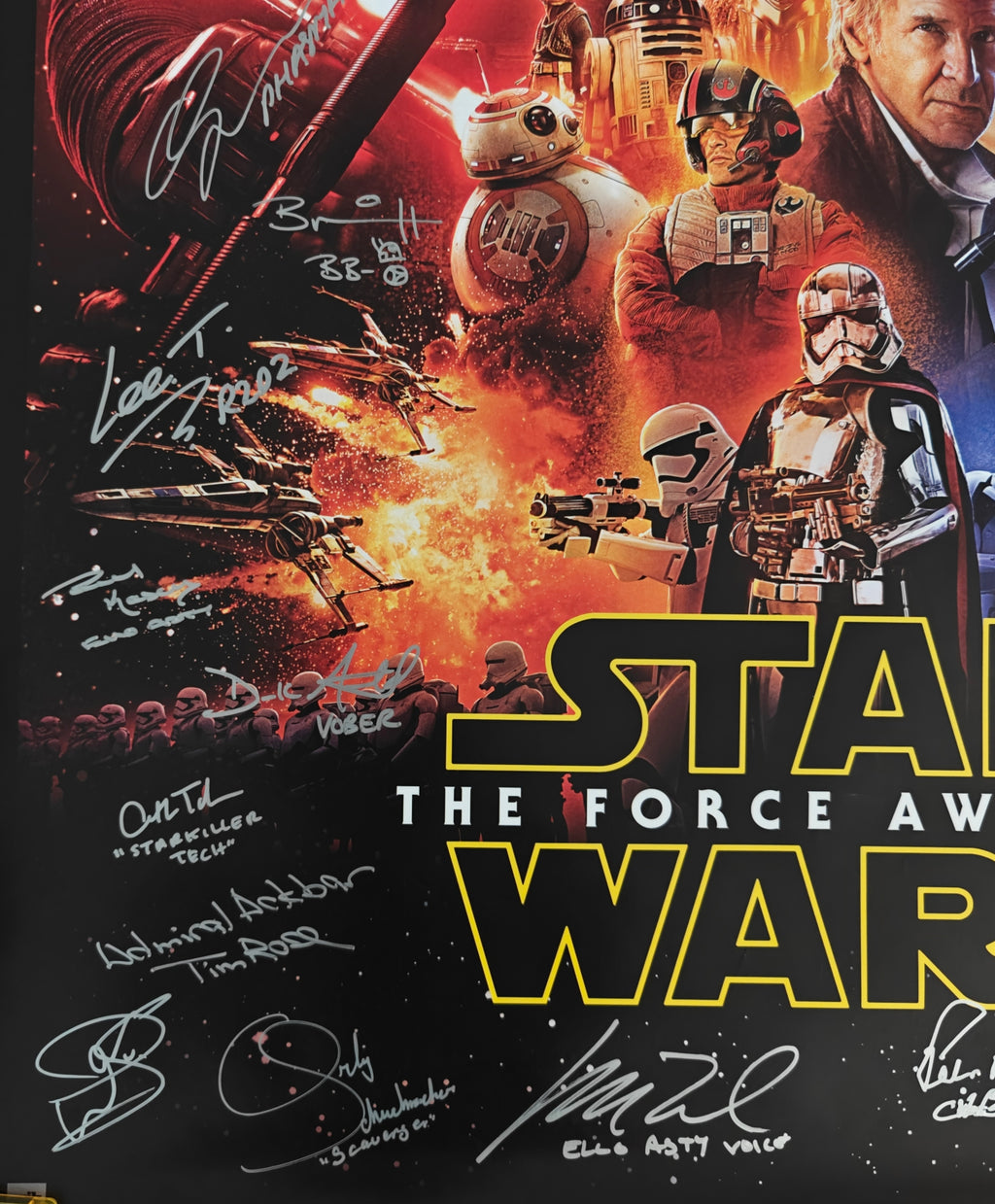 Hamill, Mayhew, Ridley, Driver, Boyega +16 Signed Star Wars The Force Awakens 27x40 Poster