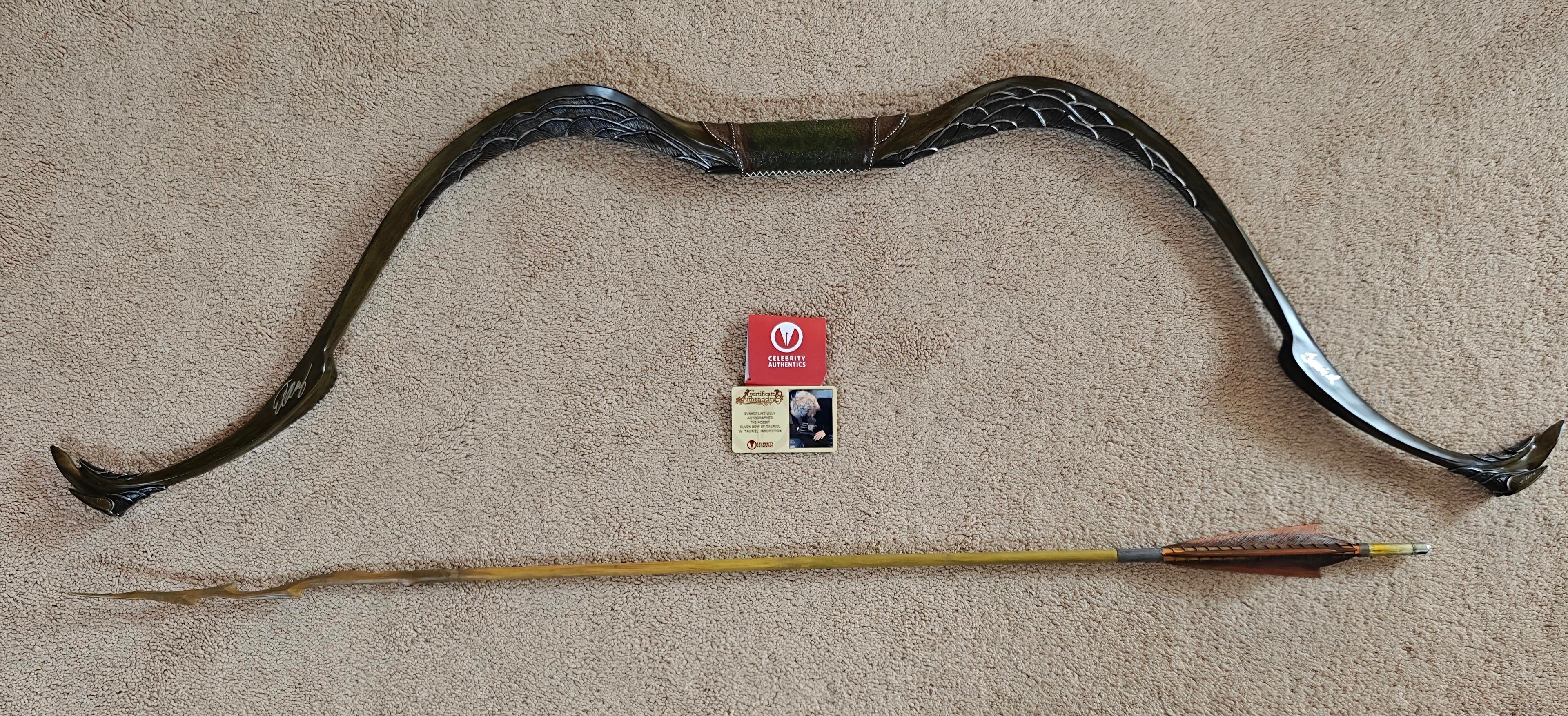 Evangeline Lilly Signed & Inscripted Lord of the Rings: The Hobbit Elven Bow & Arrow of Tauriel 1:1 Prop Replica