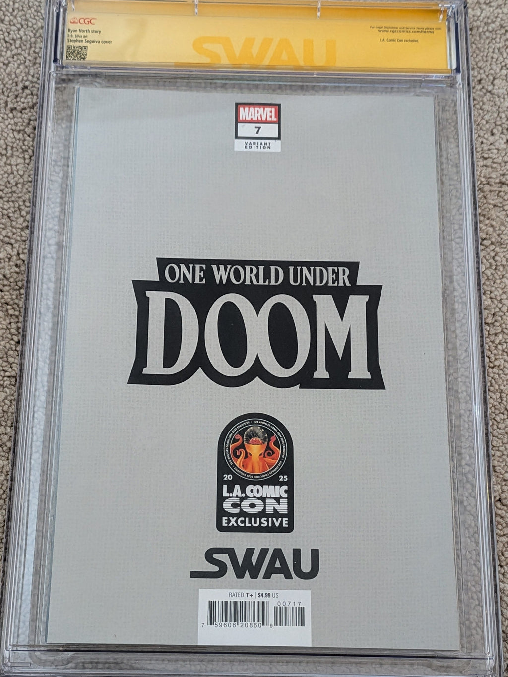 Paul Bettany & Elizabeth Olsen Signed One World Under Doom #7 — LA Comic Con SWAU Exclusive (CGC SS 9.4)