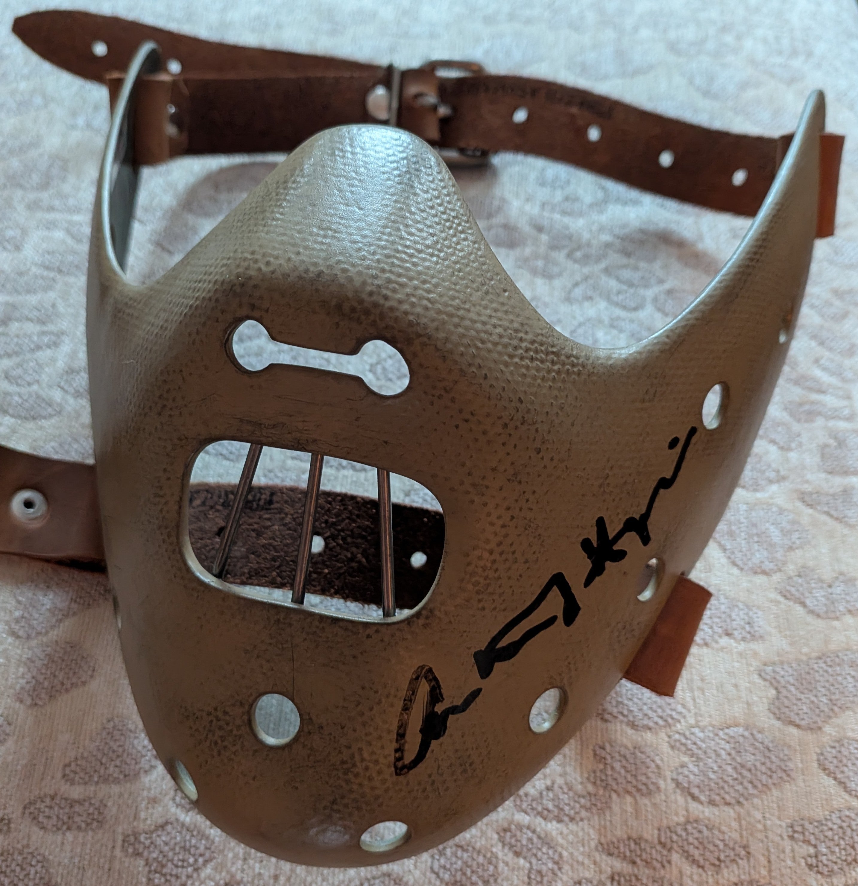 Anthony Hopkins Signed 1:1 Hannibal Lecter Silence of the Lambs Premium Mask - 1:1 Fiberglass, Leather, and Metal Prop Replica