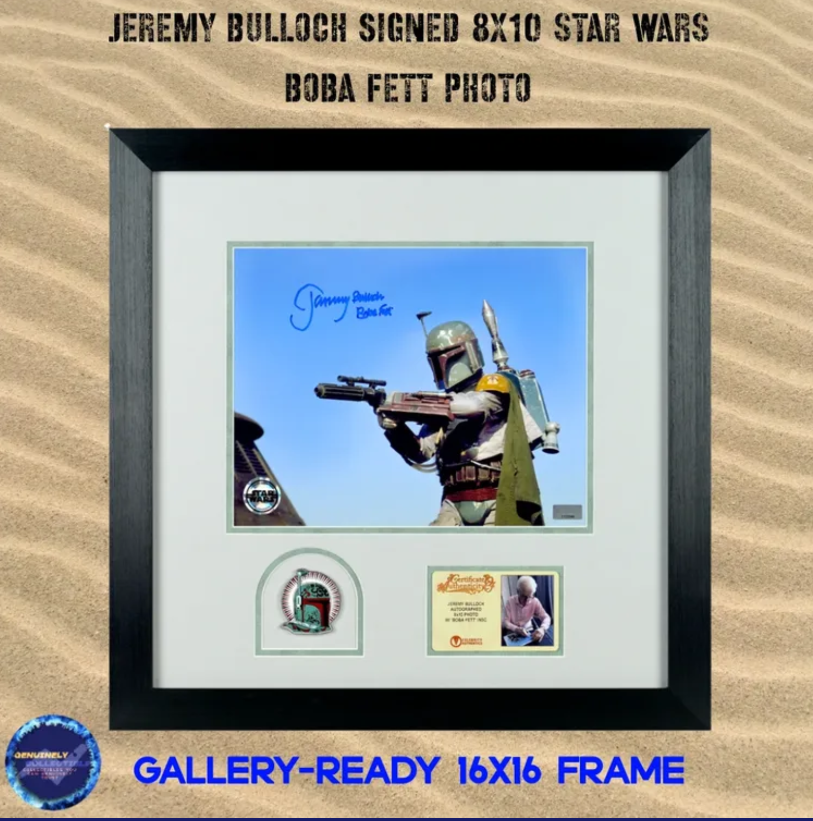 Jeremy Bulloch Signed 8x10 Star Wars Boba Fett Photo in 16x16 Gallery-Ready Frame
