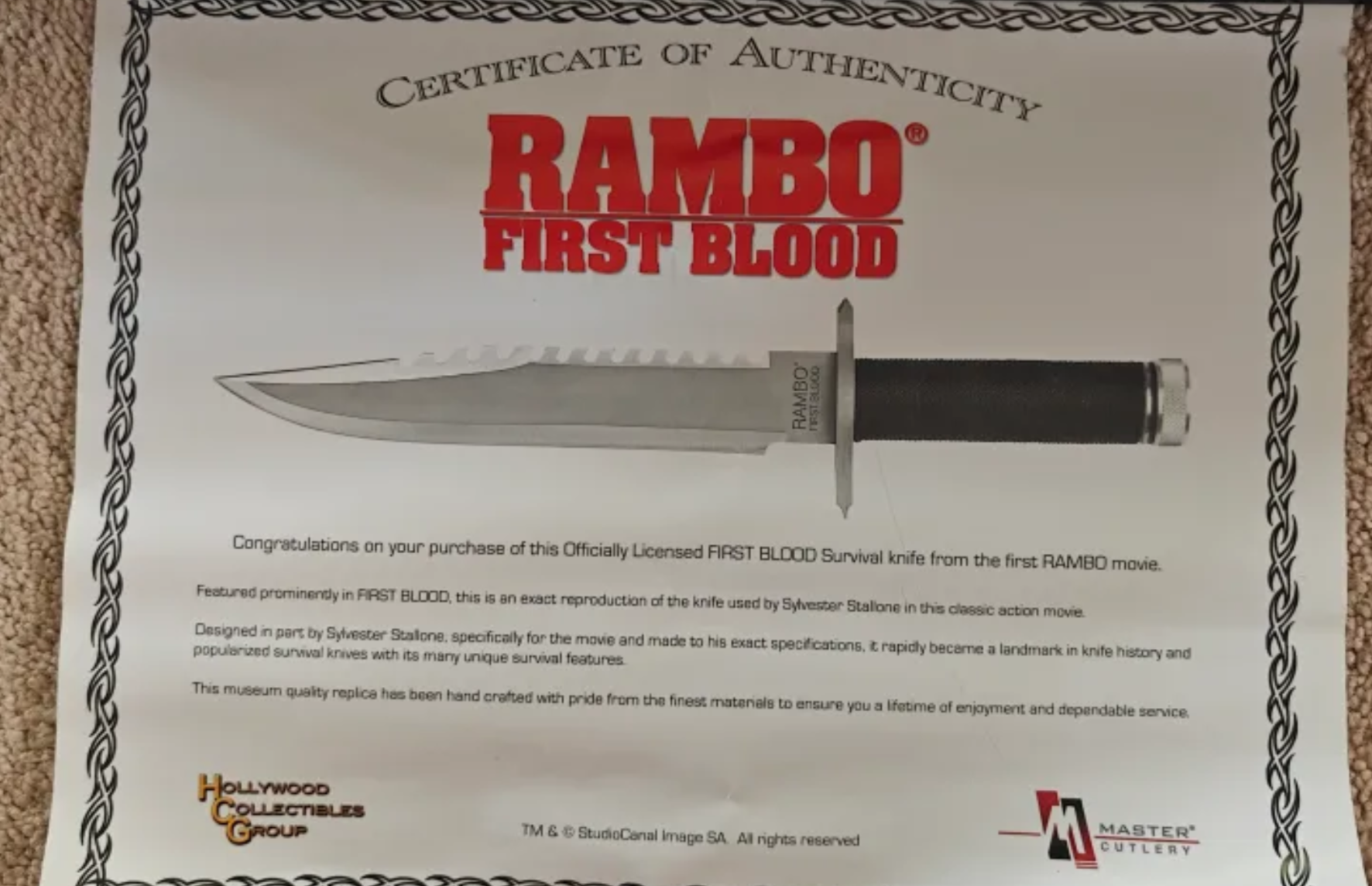 Sylvester Stallone Signed Rambo: First Blood Knife Licensed Prop Replica