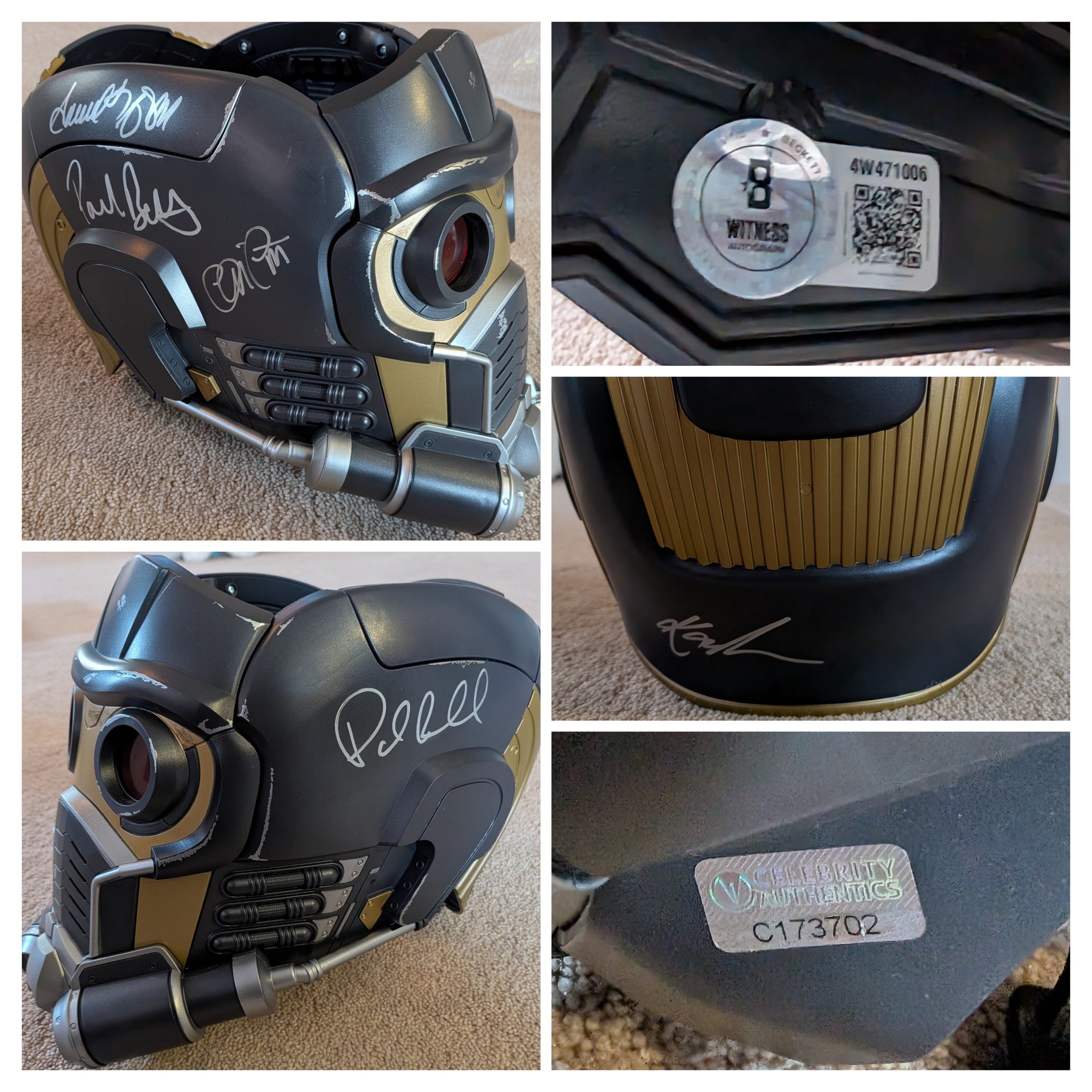 Chris Pratt, Samuel L. Jackson, Paul Rudd, Paul Bettany & Karen Gillan Signed Marvel Legends Star-Lord Helmet – Multi-Signed MCU Prop Replica