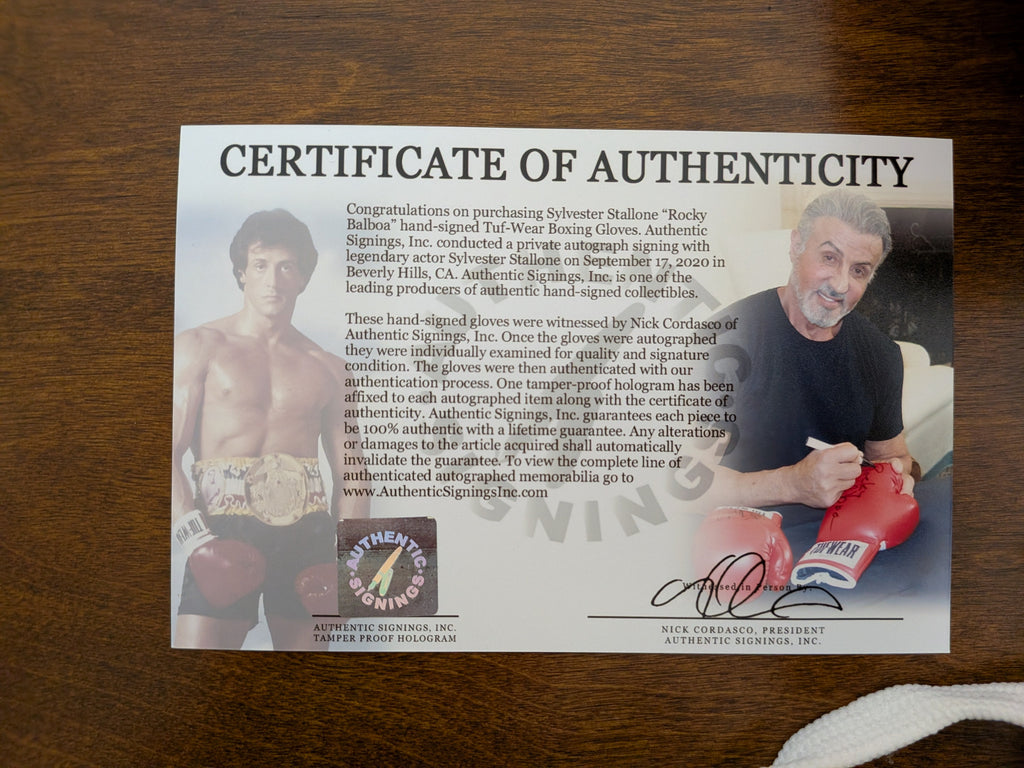 Sylvester Stallone Signed and Inscribed TUF Wear Boxing Gloves – “Rocky Balboa” and ”1976" Inscribed w. ASI COA - Only 4 Worldwide