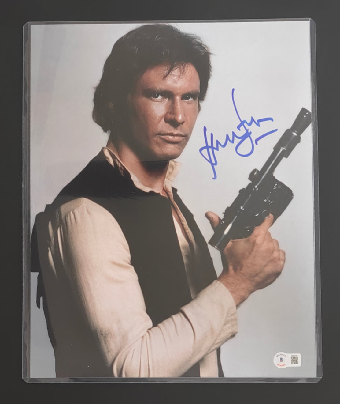 Harrison Ford Signed Han Solo 11x14 Photo – Blaster Pose | Beckett Witnessed Autograph | Star Wars Memorabilia