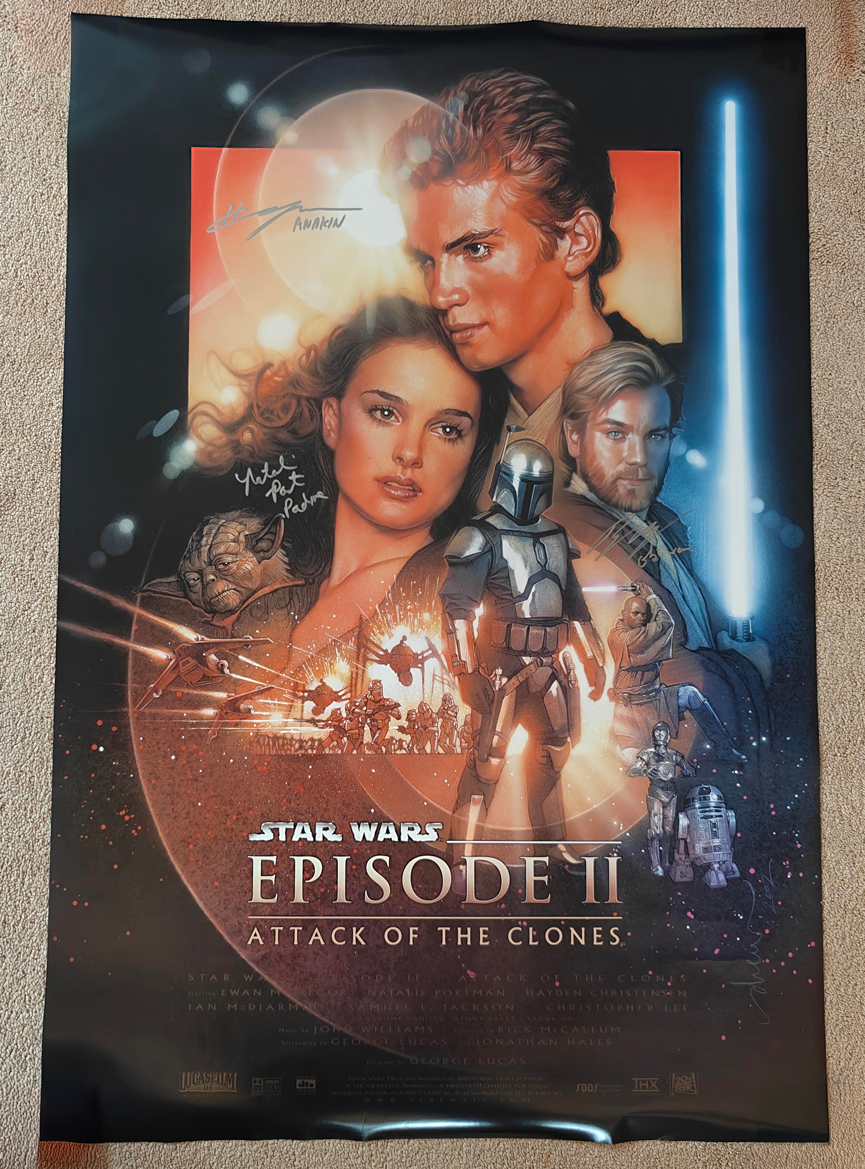 Portman, McGregor, and Christen Signed 27x40 Star Wars: Attack of the Clones EPII Poster
