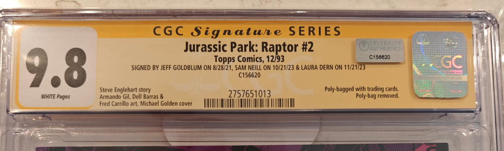 Jeff Goldblum, Laura Dern & Sam Neill Signed Jurassic Park Raptor #2 Comic (1993) – CGC Signature Series 9.8
