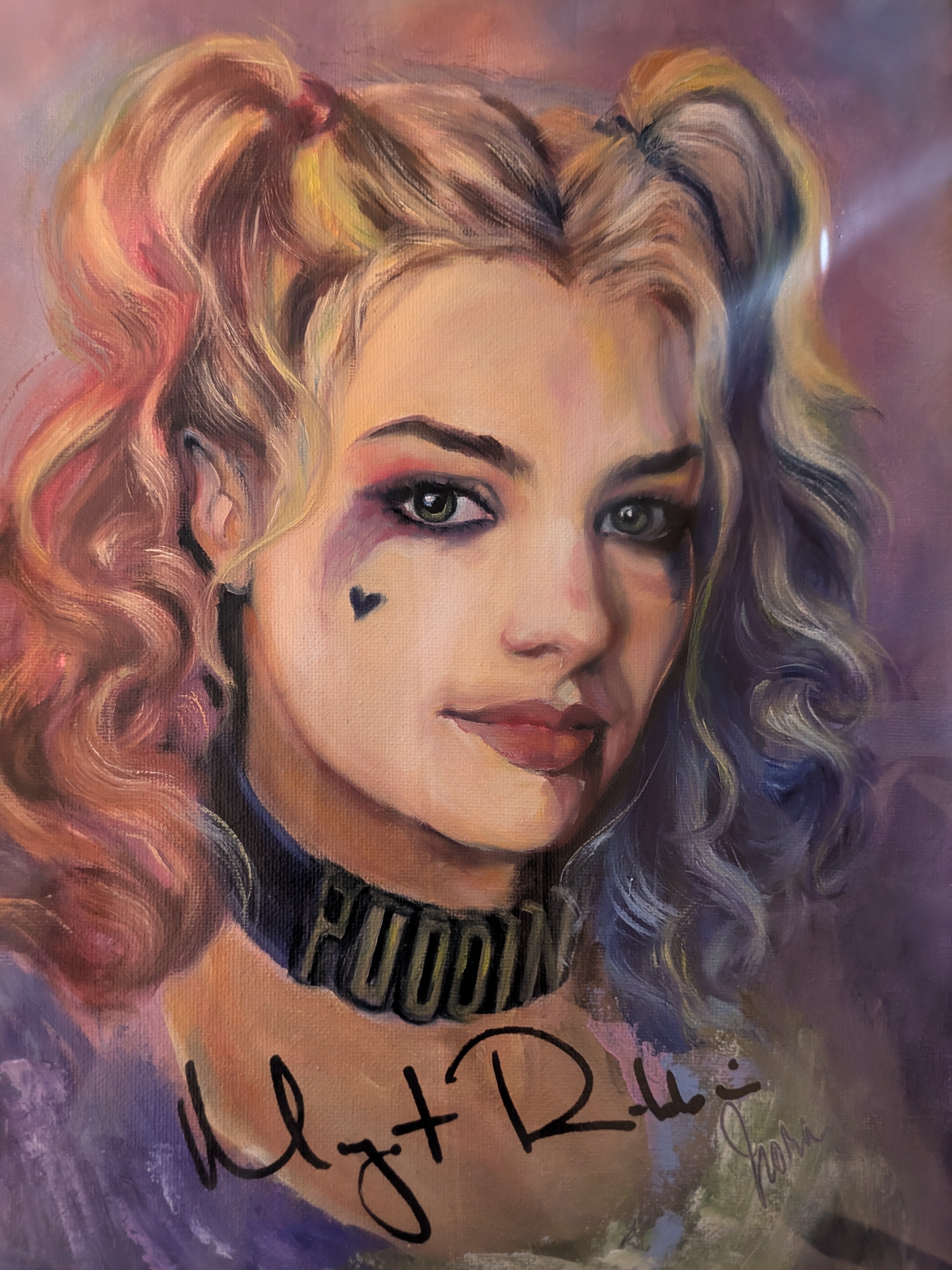 Margot Robbie Signed Harley Quinn Original 11x14 Oil Painting – Framed One-of-One Artwork - DC Comics - Suicide Squad | Celebrity Authentics COA