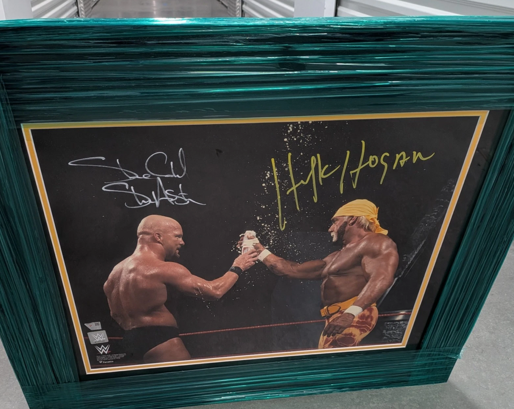 Stone Cold Steve Austin & Hulk Hogan WWE Dual Signed 16x20 Photo Framed Fanatics Rare