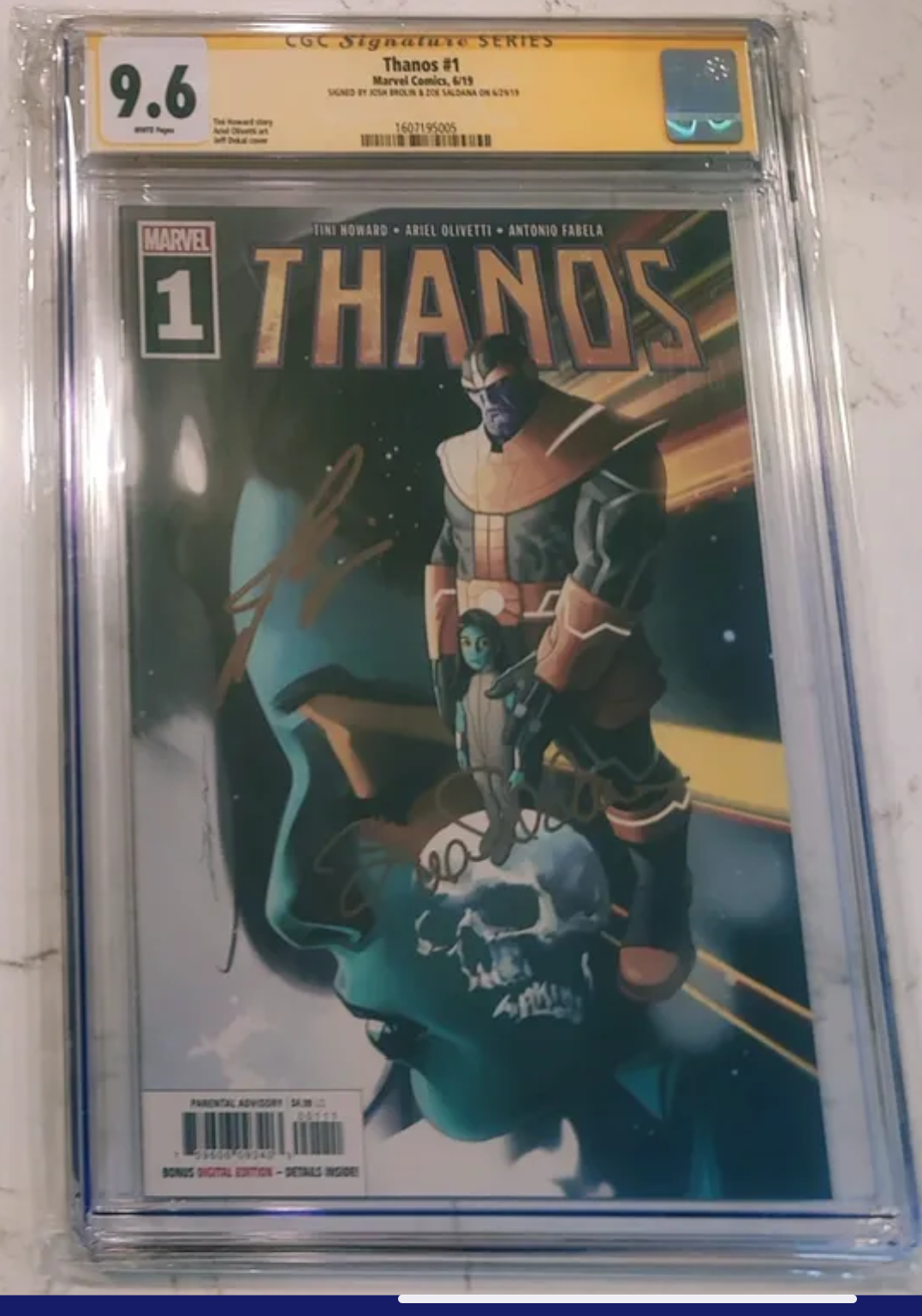 Josh Brolin & Zoe Saldana Dual-Signed Marvel Comic Thanos #1 (2019) CGC Signature Series 9.6