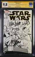 Ford, Hamill, Fisher +3 Cast-Signed Star Wars #1, (2015) Quesada Sketch CGC 9.8 Signature Series 1:500 Ratio (Rare)