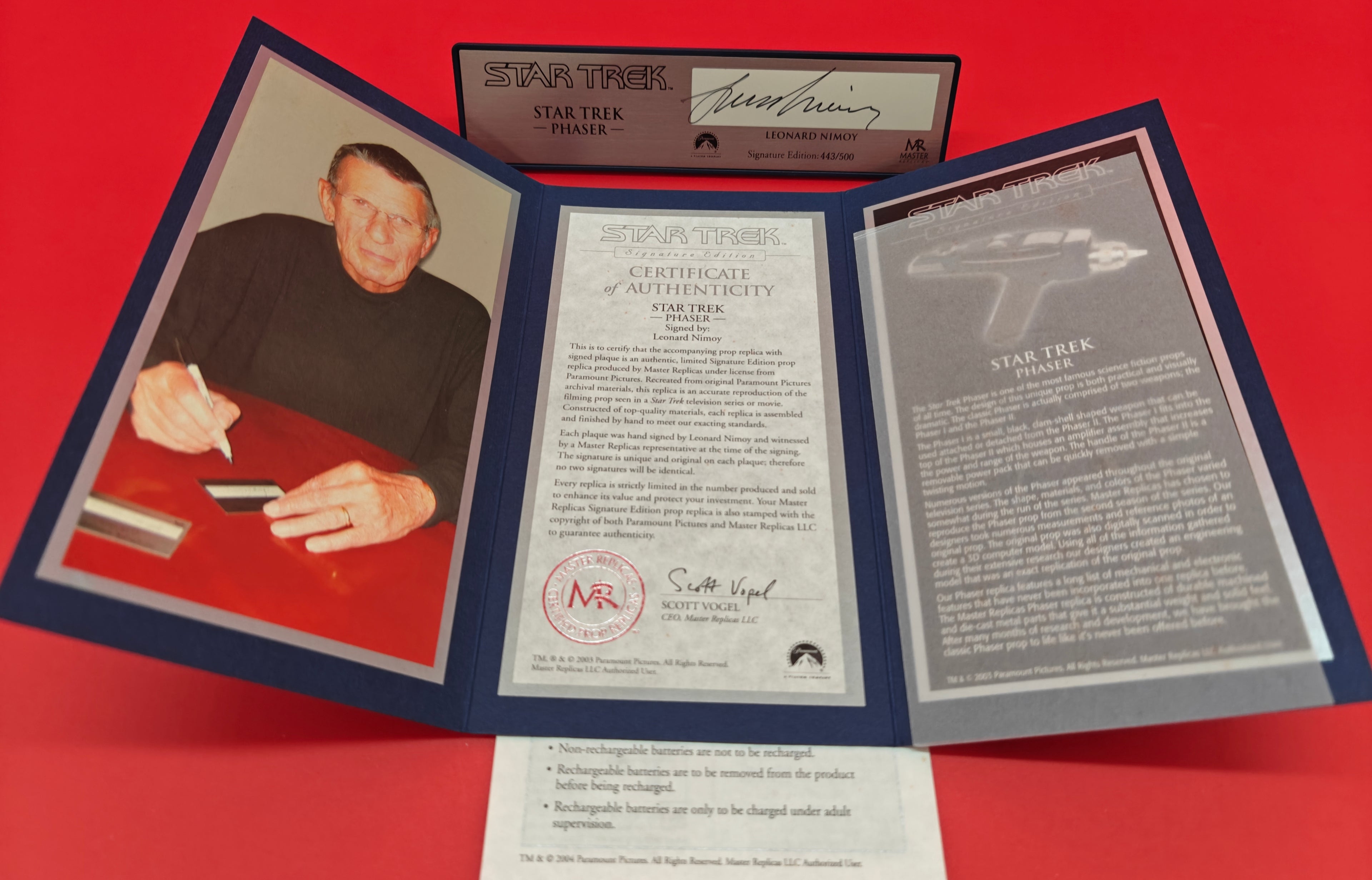 Master Replicas Star Trek Phaser Leonard Nimoy Signature Edition 1:1 Prop SW-103N #443 of 500