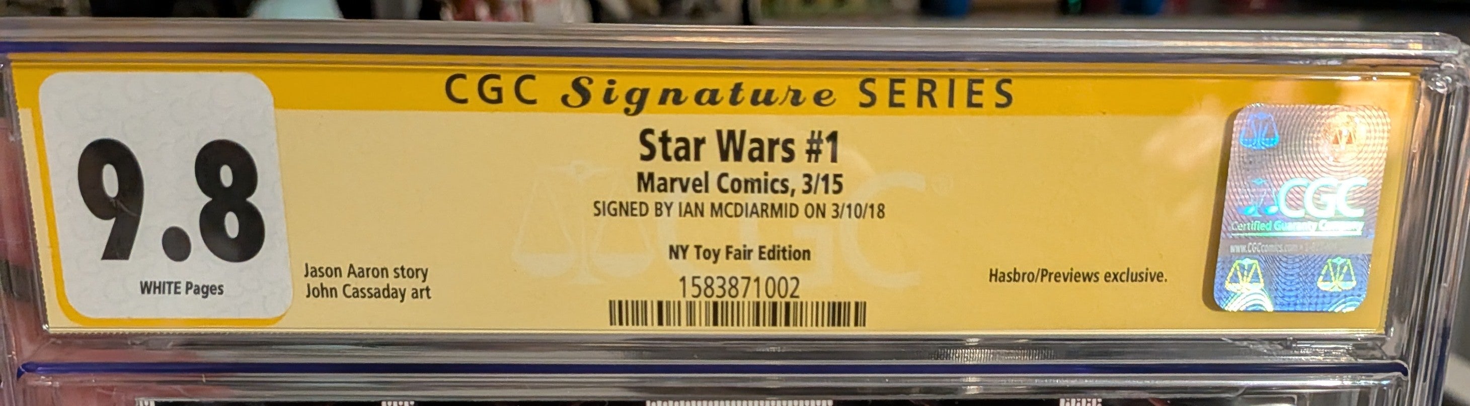 Ian McDiarmid Signed CGC 9.8 Signature Series Star Wars #1 (2015) – NY Toy Fair Edition