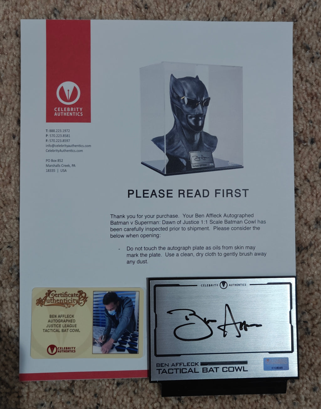 Ben Affleck Signed Batman vs Superman: Dawn of Justice - Batman Cowl Signature Edition