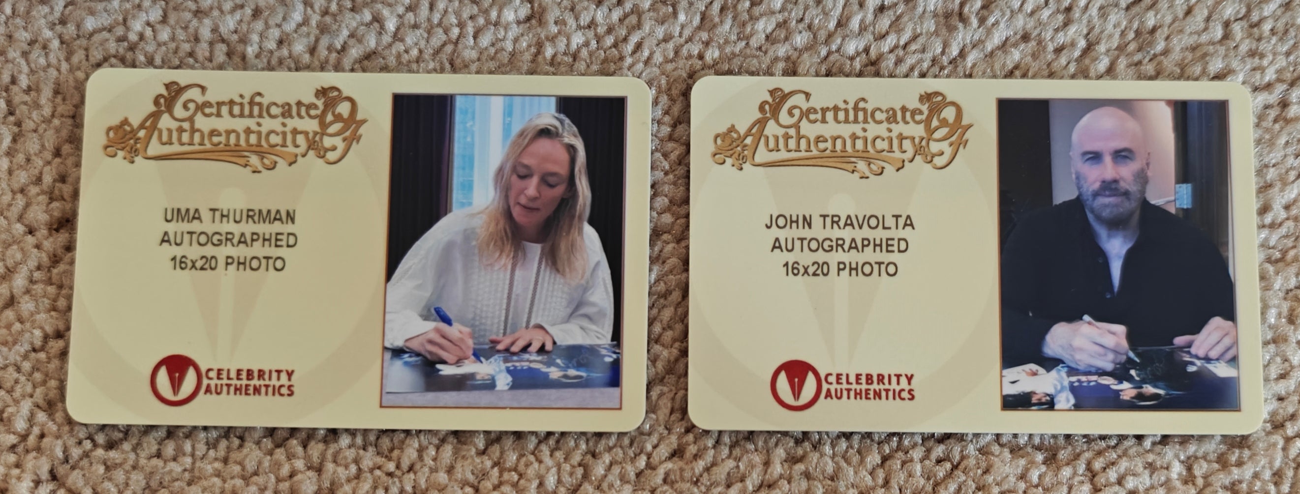 John Travolta & Uma Thurman Dual-Signed Pulp Fiction 16x20 “Jack Rabbit Slim’s Dance” Photo – Celebrity Authentics Verified | 20x24 Matted Wood & Glass Frame | Rare Iconic Collectible