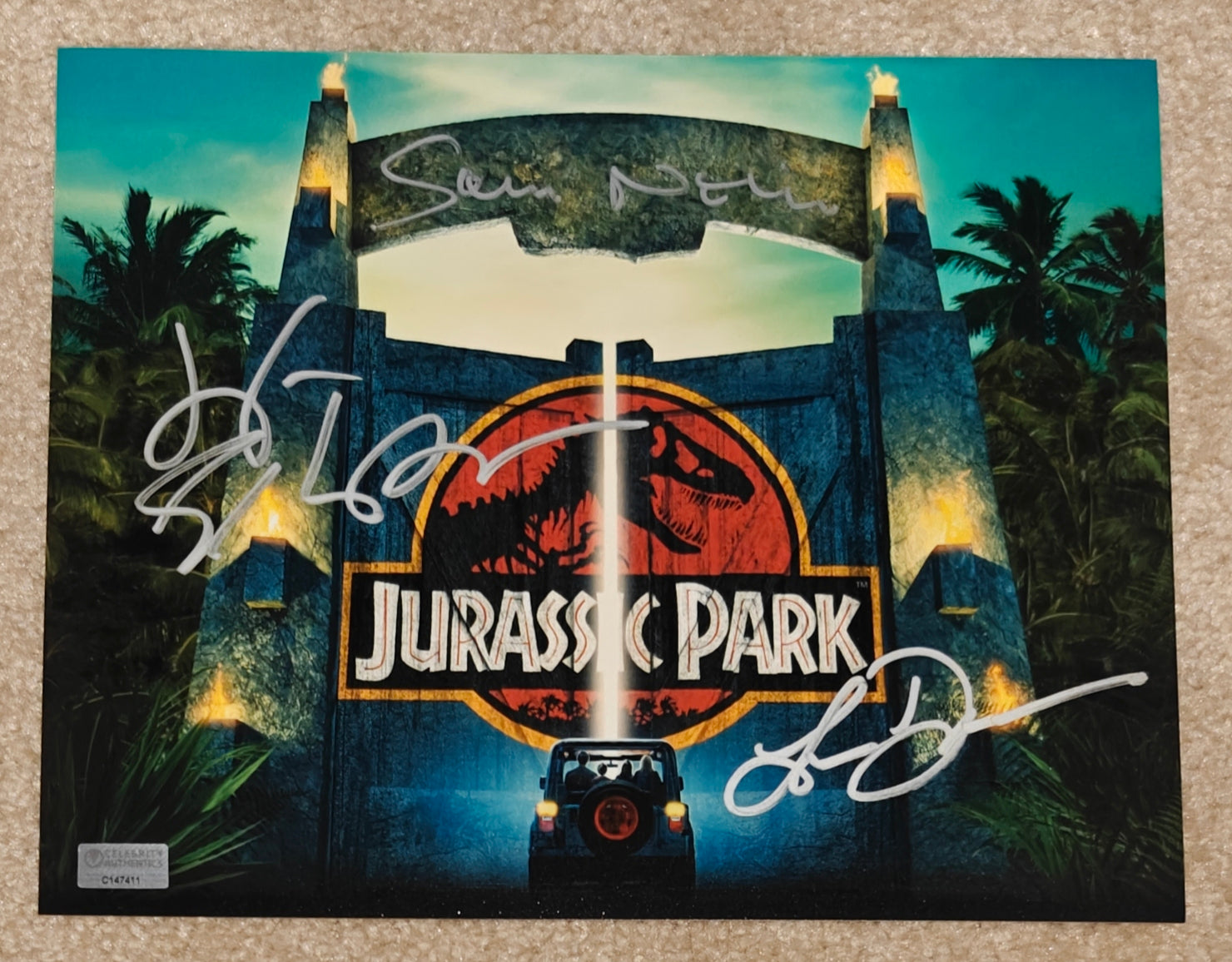 Sam Neill, Laura Dern & Jeff Goldblum Signed Jurassic Park 8x10 Photo – Original Cast Autographs | Celebrity Authentics Verified | Rare Multi-Signed Collectible