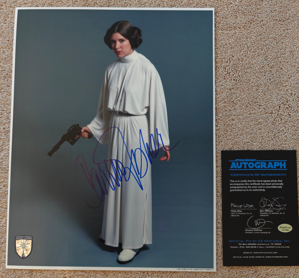 Carrie Fisher Signed Star Wars: A New Hope Princess Leia 11x14 Photo (Official Pix 2005) – Coveted Lightsaber Hologram | COA Included | Rare Leia Grail Piece