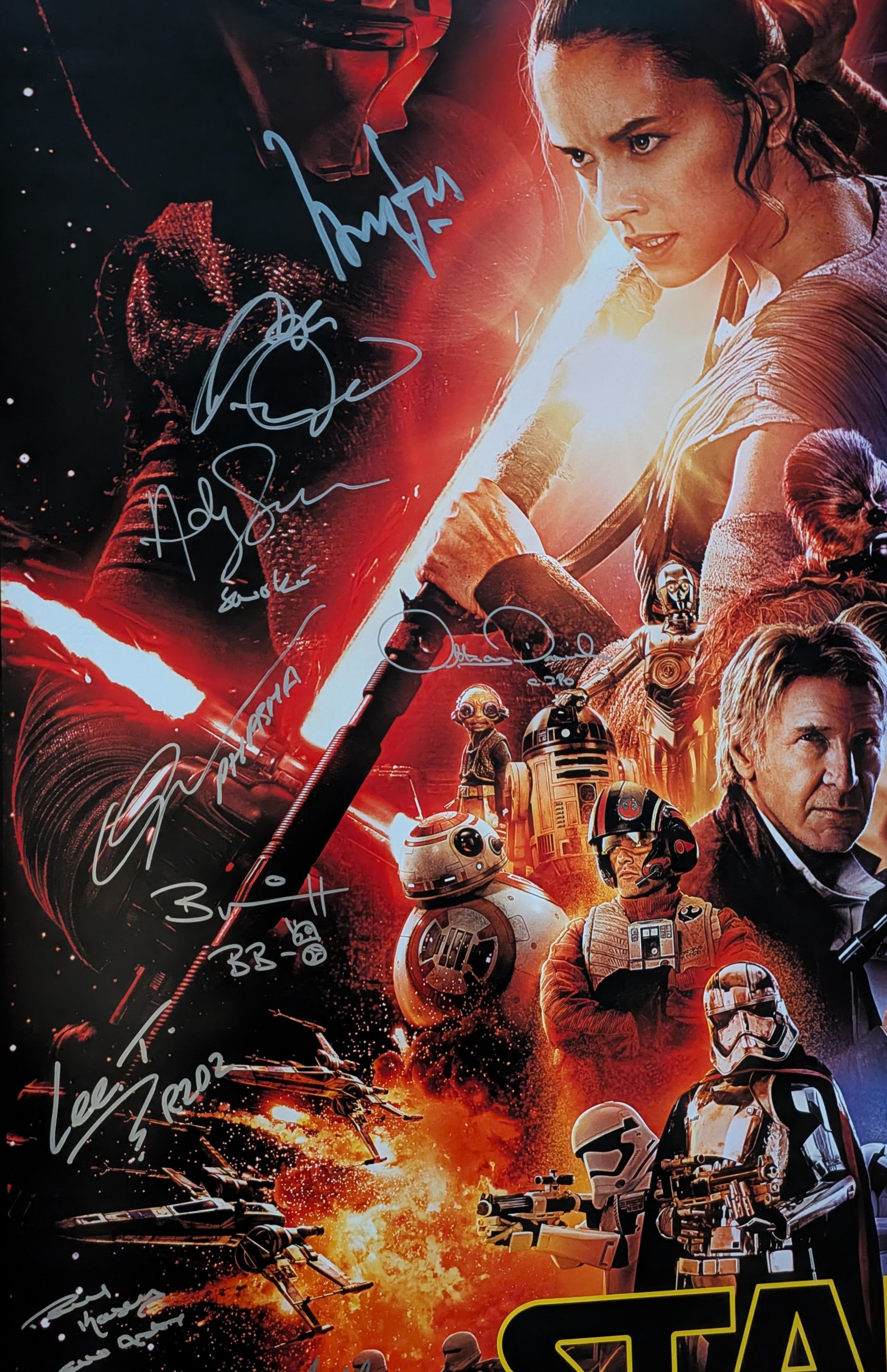 Ford, Hamill, Mayhew, Ridley, Driver, Boyega +16 Signed Star Wars The Force Awakens 27x40 Poster