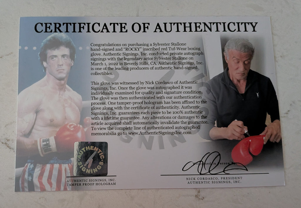 Sylvester Stallone & Dolph Lundgren Dual-Signed TUF Wear Boxing Gloves – “Rocky Balboa” & “Ivan Drago” Inscribed w/ “I Must Break You” Quote | ASI COA