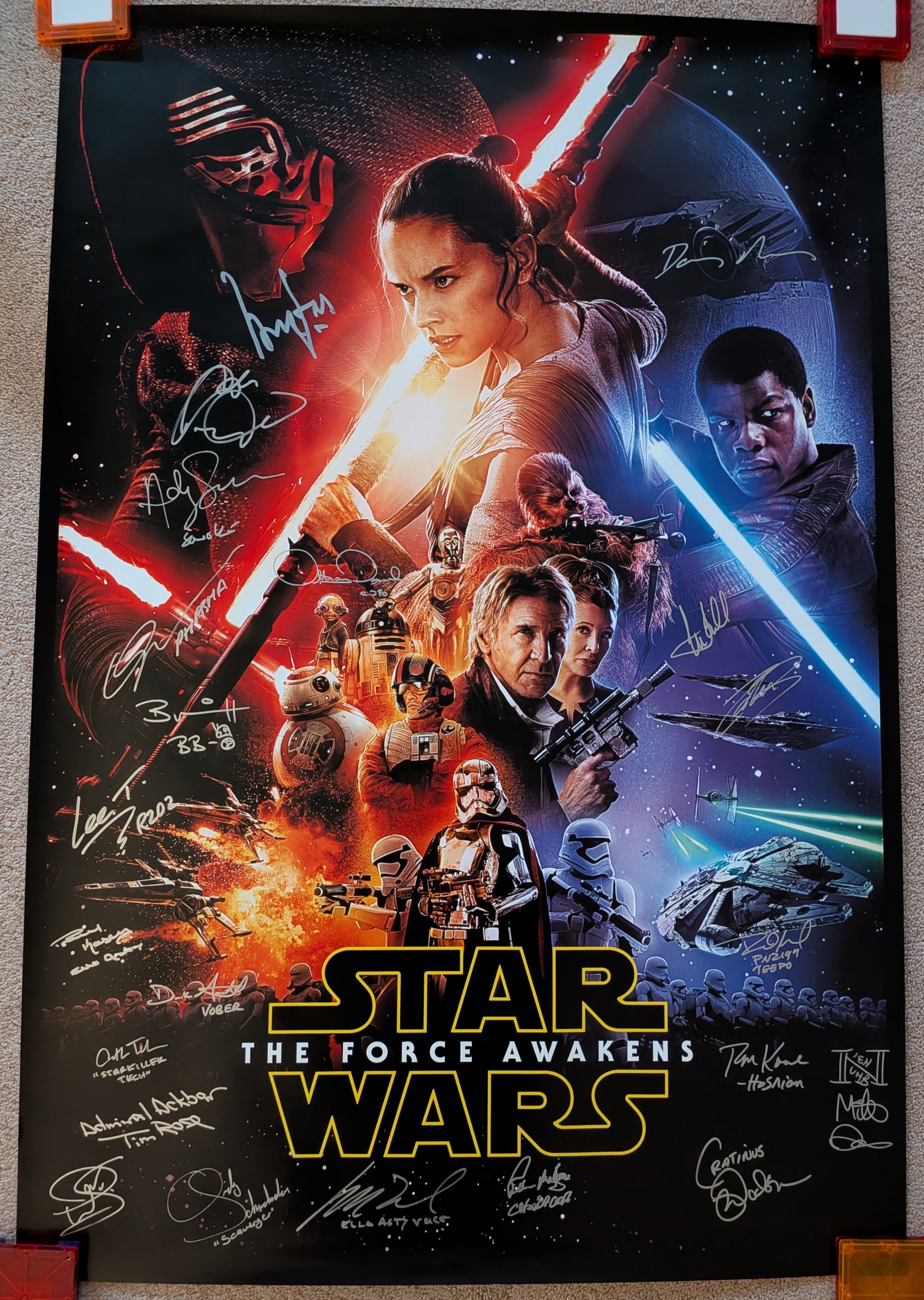 Ford, Hamill, Mayhew, Ridley, Driver, Boyega +16 Signed Star Wars The Force Awakens 27x40 Poster