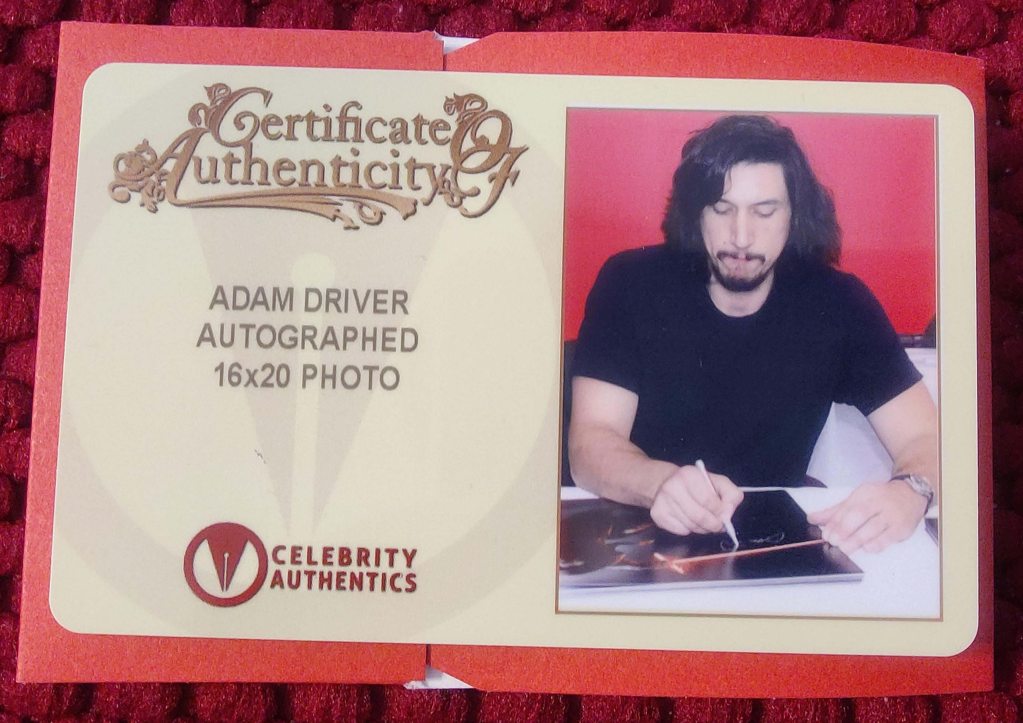 Adam Driver Signed 16x20 Photo as Kylo Ren from the Star Wars The Force Awakens in 20x24 Gallery Ready Frame