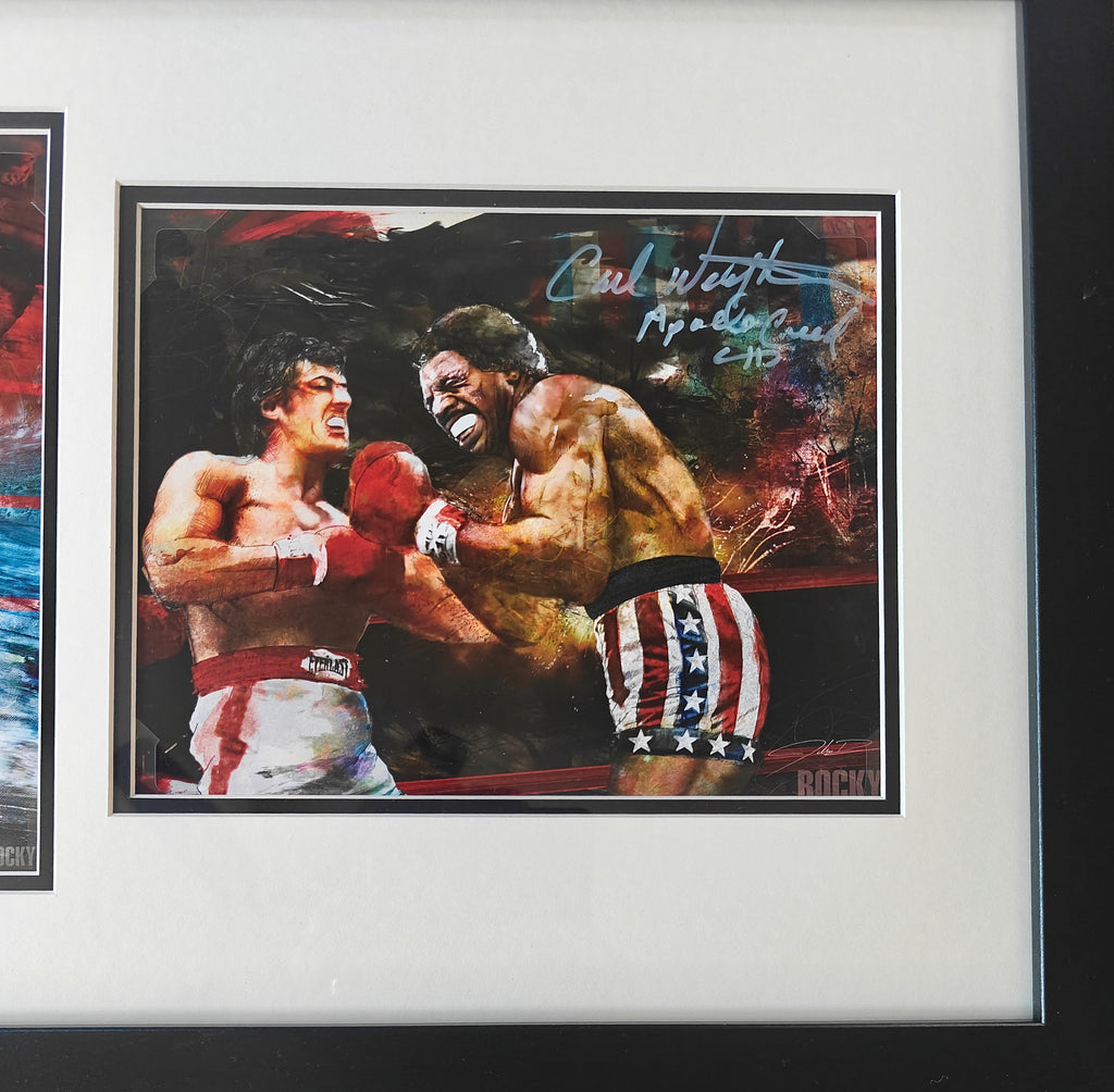 Sylvester Stallone & Carl Weathers Signed Dual 8x10 Photos from Rocky in 25x16 Double Matted Frame