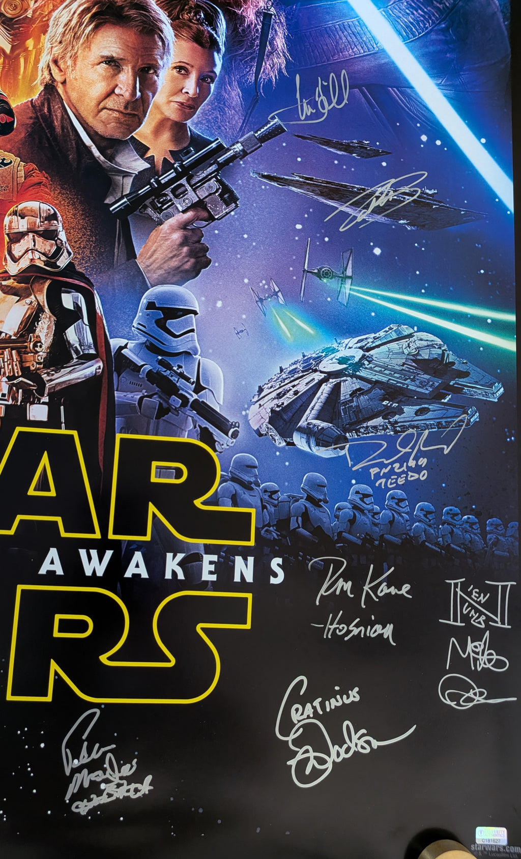 Hamill, Mayhew, Ridley, Driver, Daniels +16 Cast Signed Star Wars The Force Awakens 27x40 Poster