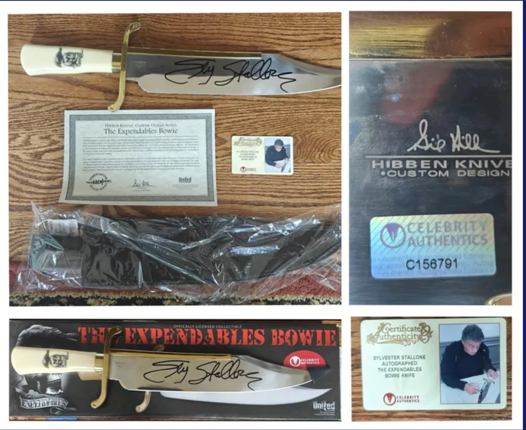 Stallone, Gibson, Lundgren 3x Signed Gil Hibben Expendables Bowie Knife Limited Edition