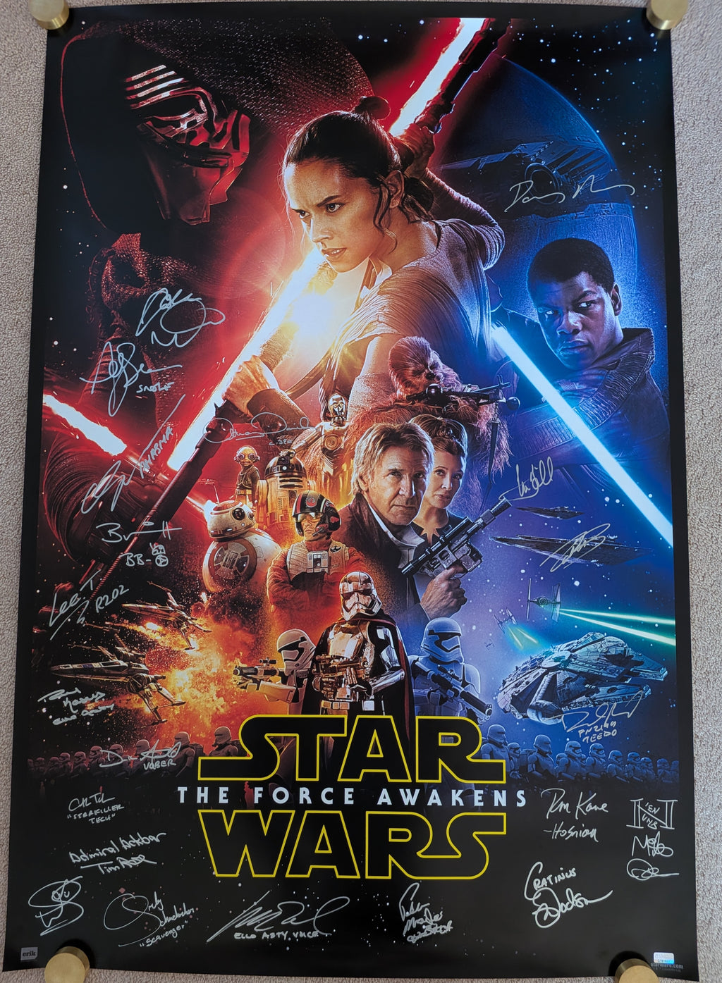 Hamill, Mayhew, Ridley, Driver, Daniels +16 Cast Signed Star Wars The Force Awakens 27x40 Poster