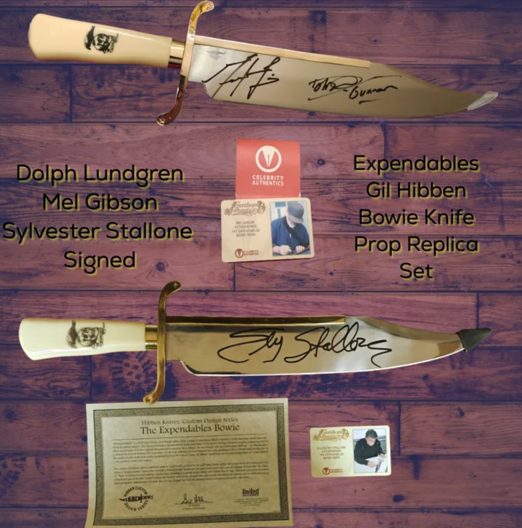 Stallone, Gibson, Lundgren 3x Signed Gil Hibben Expendables Bowie Knife Limited Edition