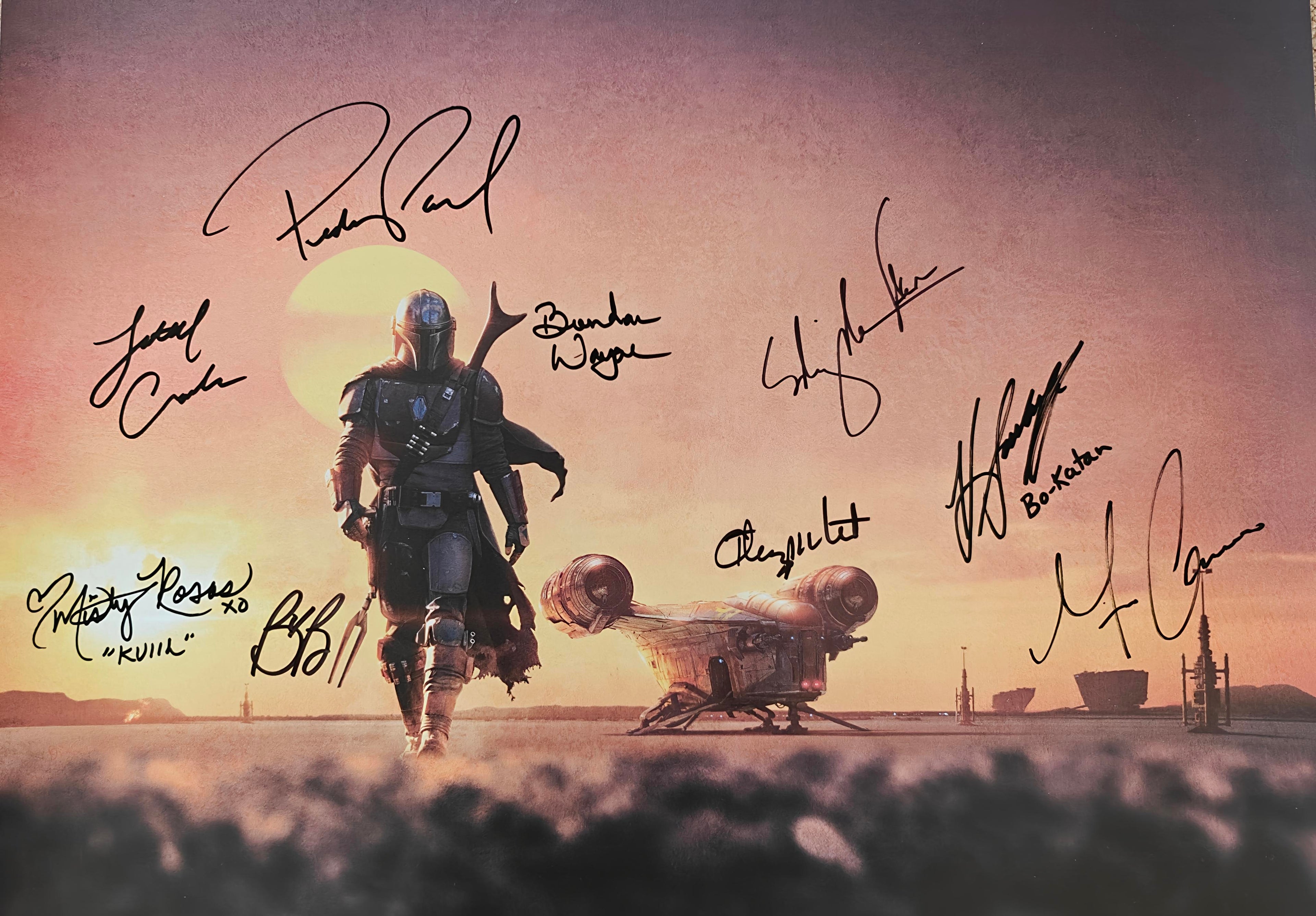 Pedro Pascal +8 Cast Signed Star Wars: The Mandalorian 22x34 Poster (SWAU) w. LOA