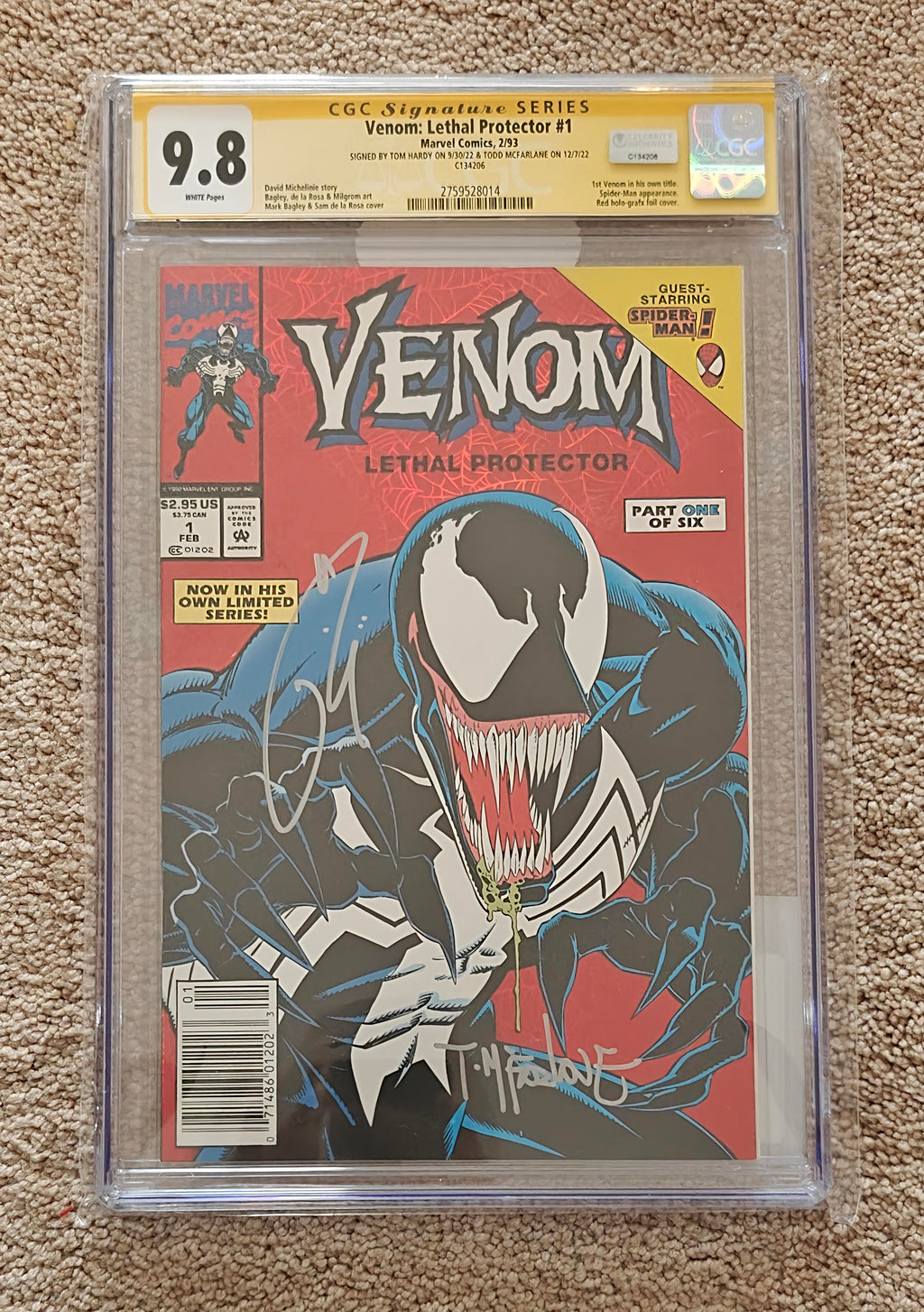 Tom Hardy & Todd McFarlane CGC Signature Series 9.8 Dual-Signed Venom: Lethal Protector #1 (1993)