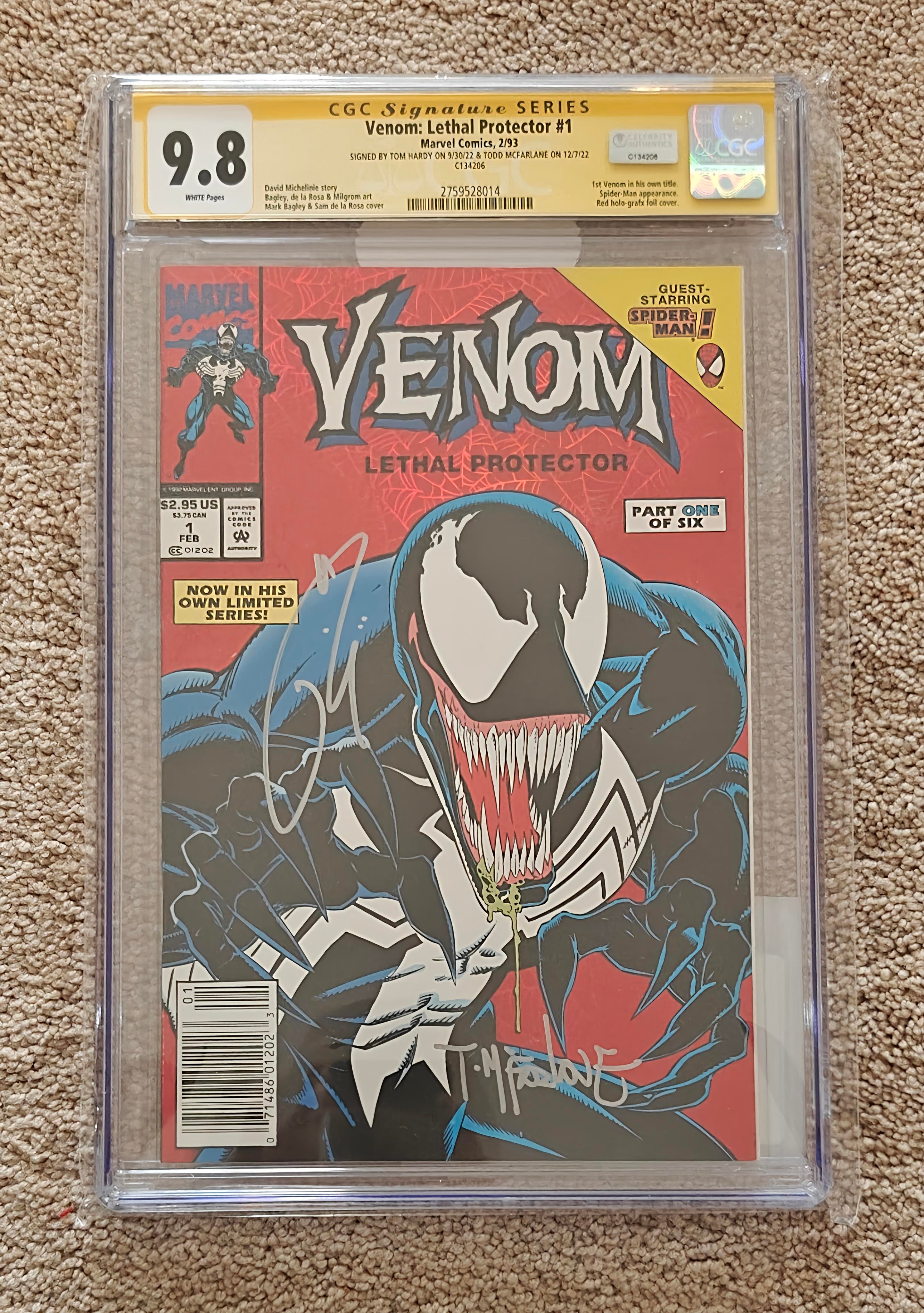 Tom Hardy & Todd McFarlane CGC Signature Series 9.8 Dual-Signed Venom: Lethal Protector #1 (1993)