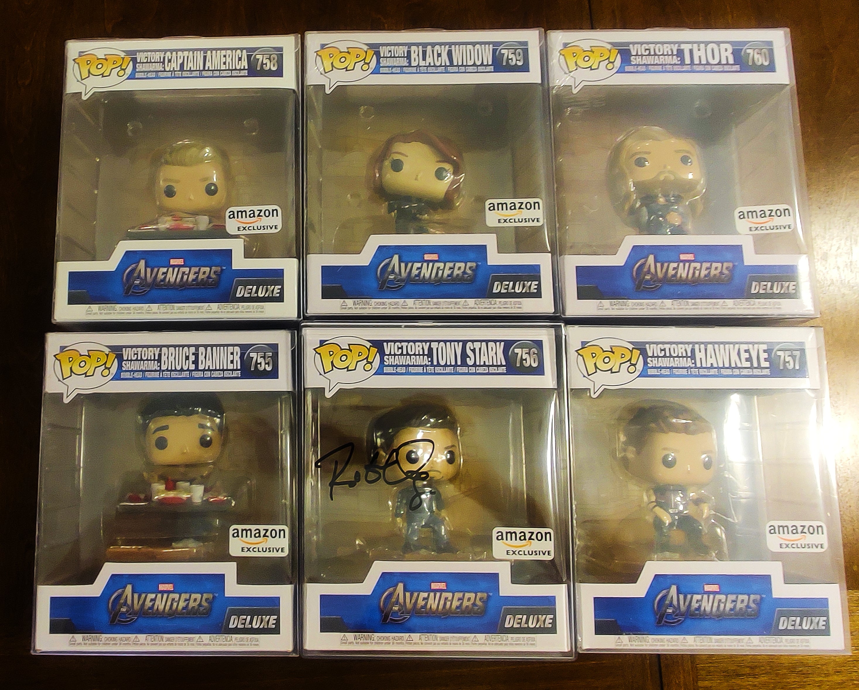 Amazon Exclusive - Complete Victory Shawarma Set w. Robert Downey Jr Signed Funko Pop - Six, 6 inch Funko Pop Deluxe
