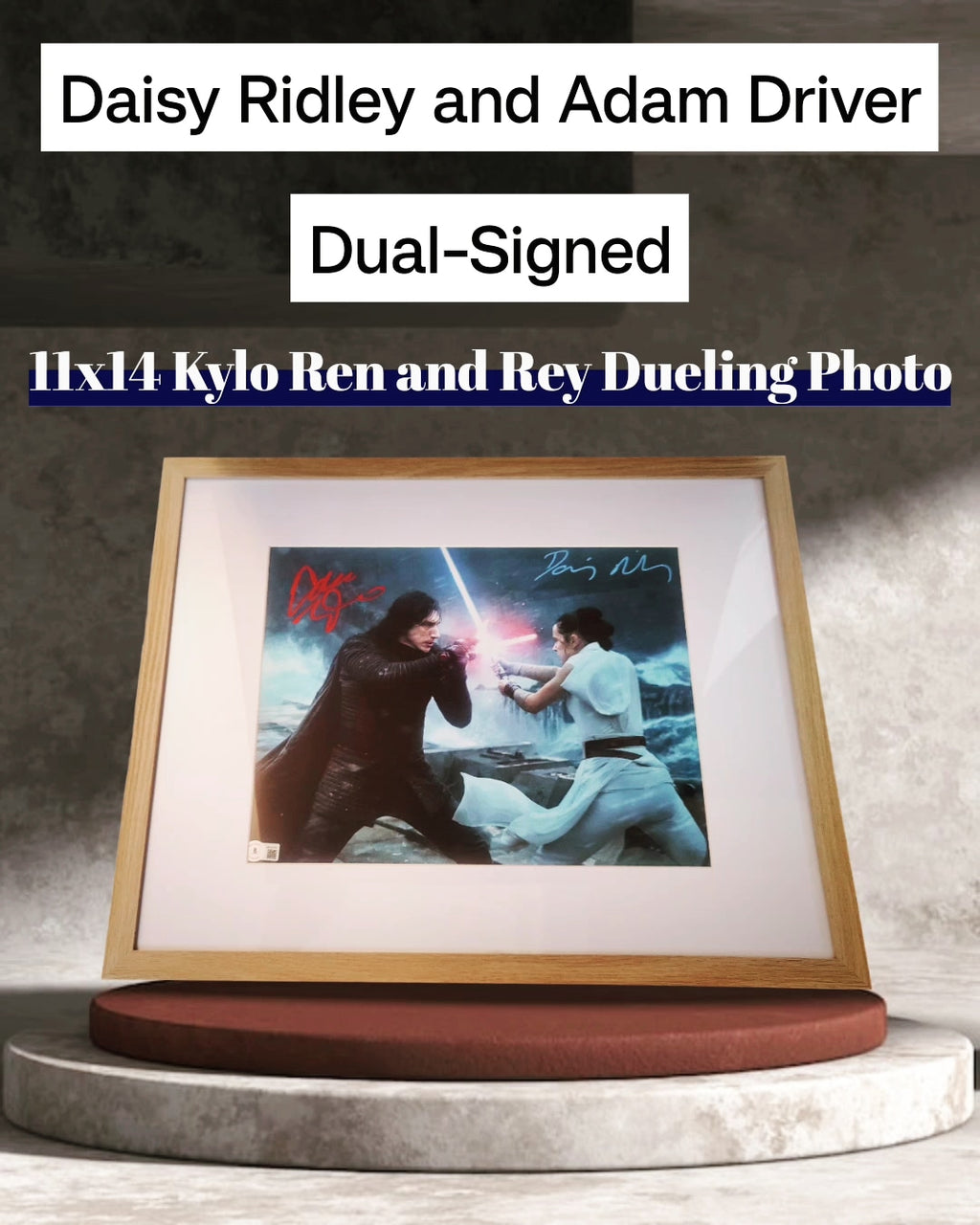 Daisy Ridley and Adam Driver Dual-Signed 11x14 (16x20 framed) Star Wars Photo